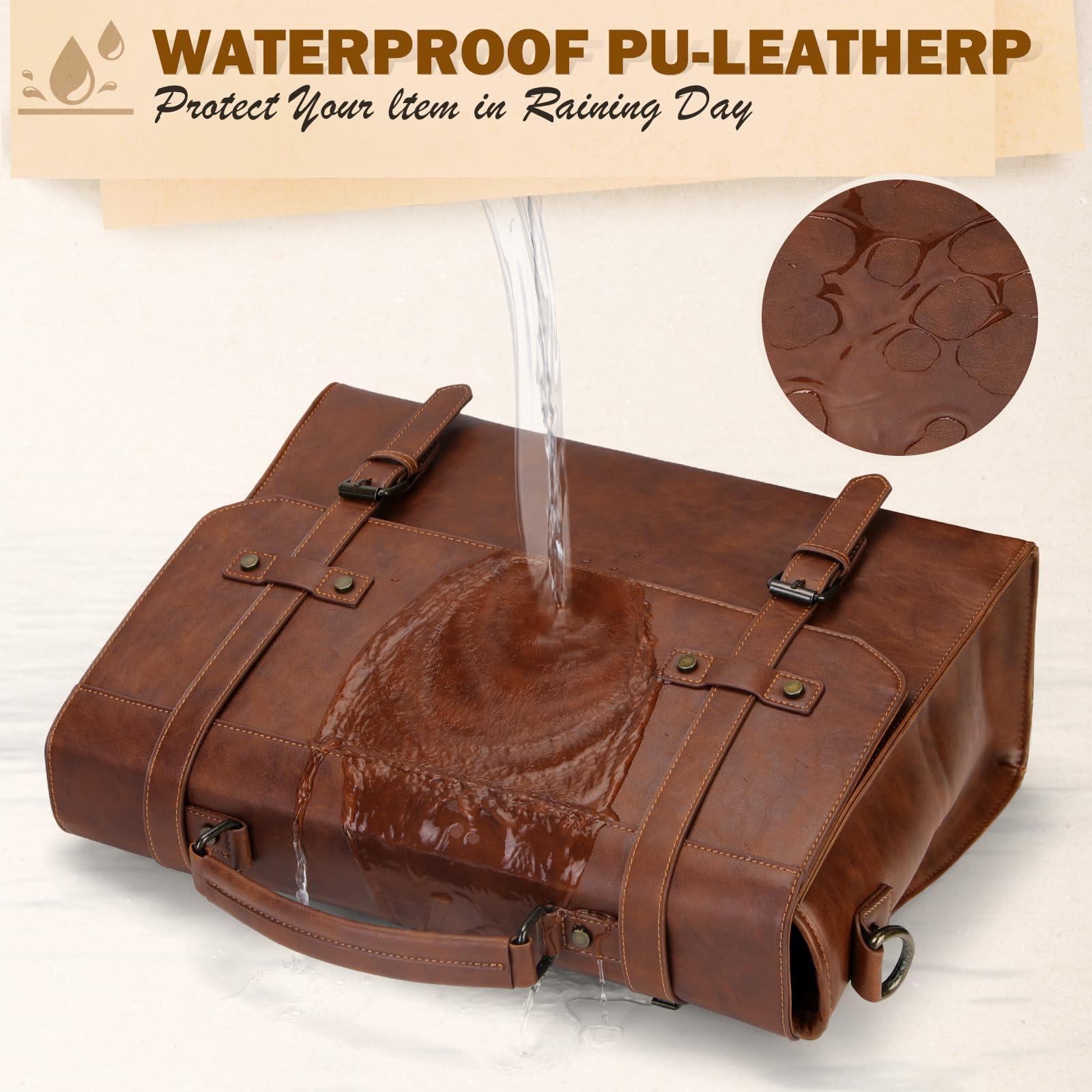 RAINSMORE Mens Messenger Bag 17 Inch Waterproof Vintage Leather Laptop Briefcase Large Laptop Bag Satchel Bag Computer Shoulder Bag for Office Business Travel College,Brown - Image 4
