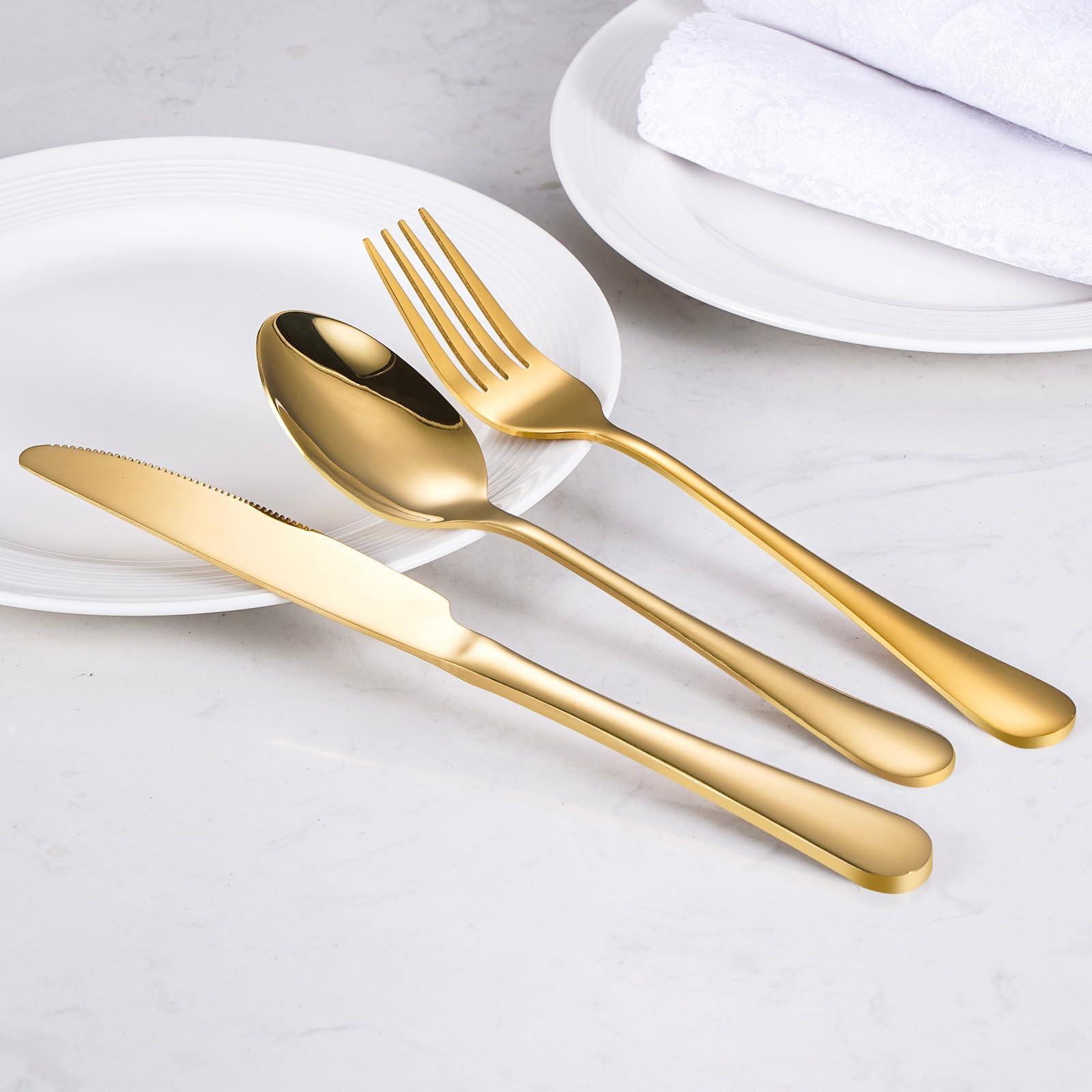 60-Pcs Gold Silverware Set - Stainless Steel Flatware Cutlery Set Service for 20, Mirror Polished Gold Flatware Set Include Forks Spoons Knives for Home, Wedding, Restaurant, Dishwasher Safe - Image 6