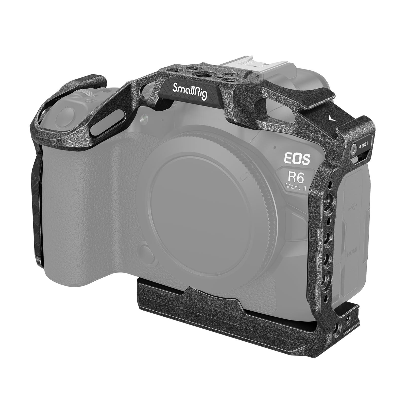 SmallRig“Black Mamba”Camera Cage for Canon EOS R6 Mark II, Built-in Quick Release Plate for Arca-Type, Film Movie Making Camera Video Cage with Shoe Mount, 1/4''-20 & 3/8''-16 Threaded Holes