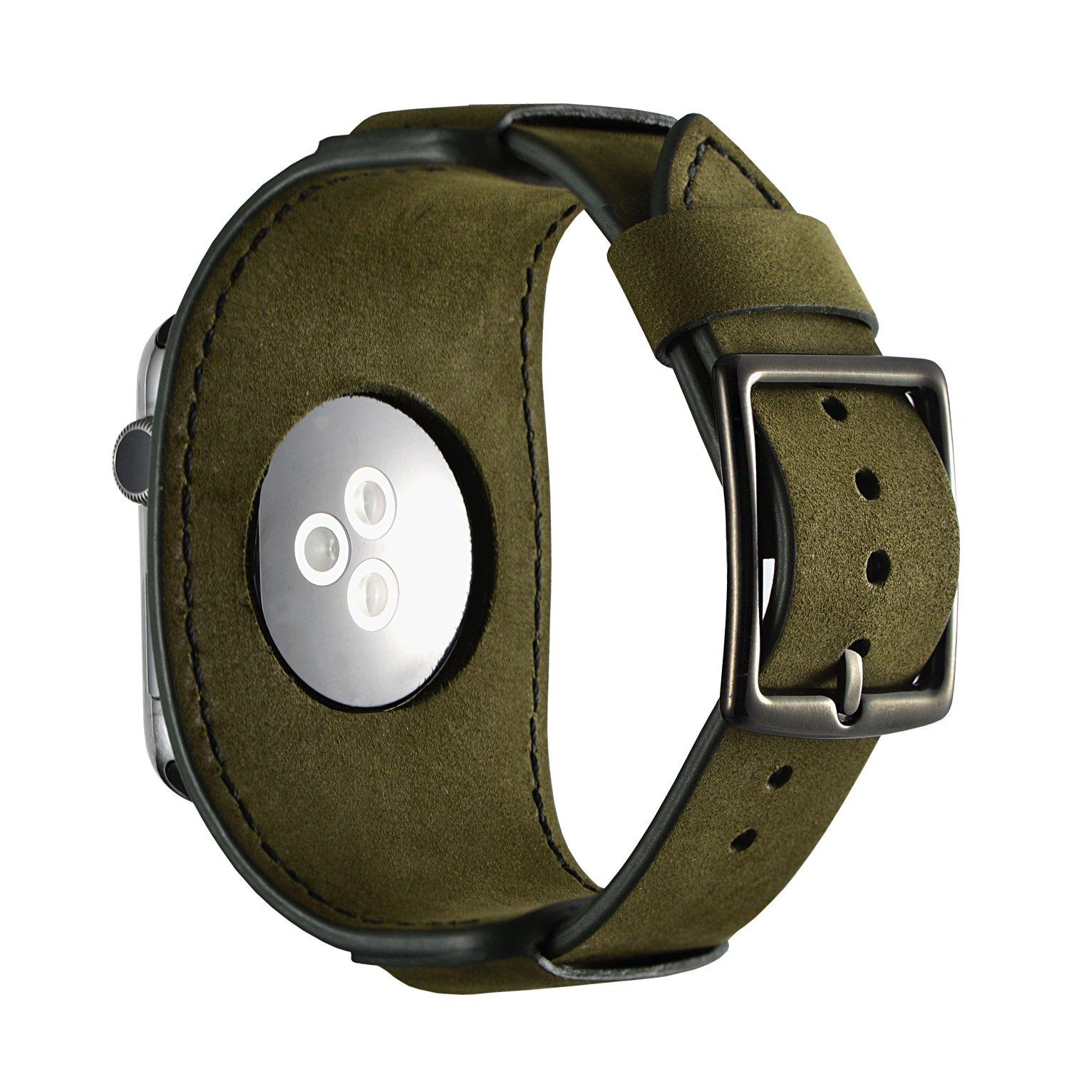 CooBES Compatible with Apple Watch Band 49/46/45/44mm/42mm(Series 3 2 1),Genuine Leather Bracelet Wristband Crazy Horse Cuff Strap Compatible iWatch Ultra/Ultra2 Series 10/9/8/7/6/5/4/3/2/1 (Green) - Image 3