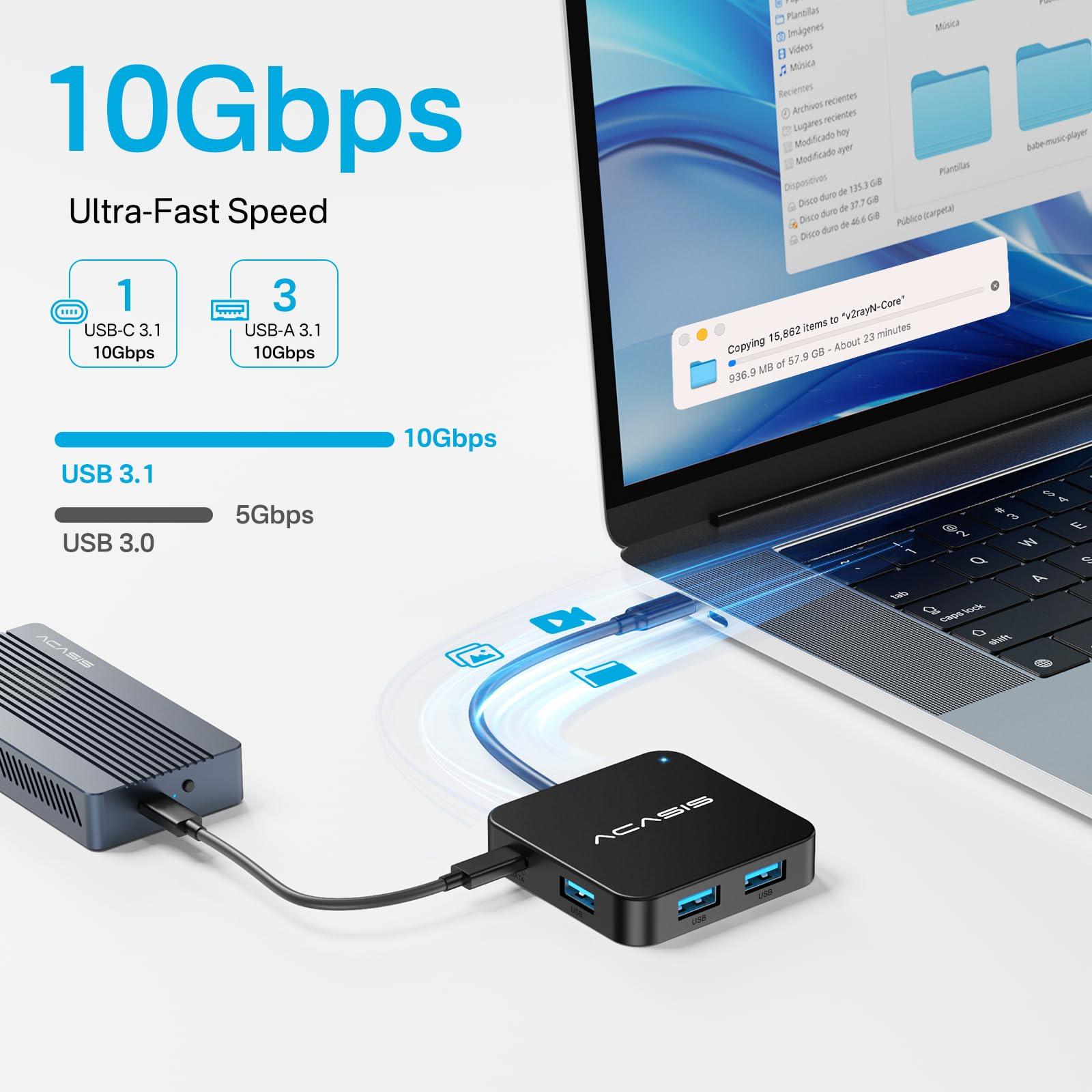 USB C Hub 10Gbps, Multiport Adapter with 4K 60Hz HDMI, 100W Power Delivery, USB A3.2 Data Port, USB C to HDMI Adapter for MacBook, Dell, Lenovo, Surface, iPad PRO, XPS(Black) - Image 4