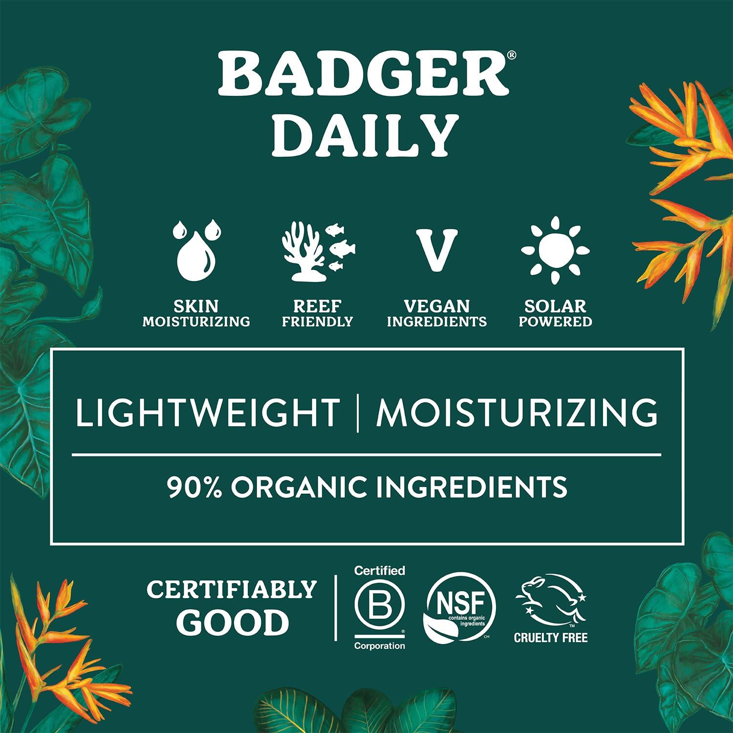 Badger Mineral Daily Sunscreen with Zinc Oxide, SPF 30, Larger Tube, Lightweight & Easy to Apply w/No White Cast, Certified Organi, Reef Safe, Vegan, Unscented, 4 fl oz - Image 3