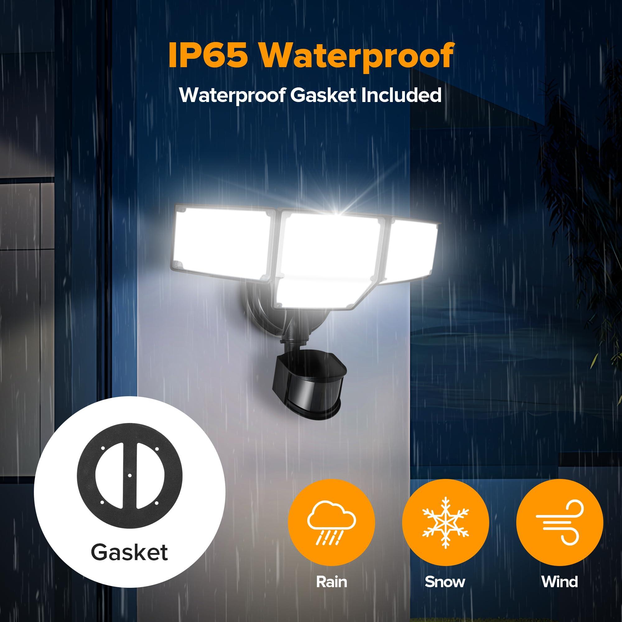 LUTEC 80W 9000LM LED Security Light Motion Sensor Outdoor Lights, 4 Head LED Flood Lights Outdoor 5000K Daylight, IP65 Waterproof, Motion Detected Lights for Outside, House, Garage, Yard (Black) - Image 6