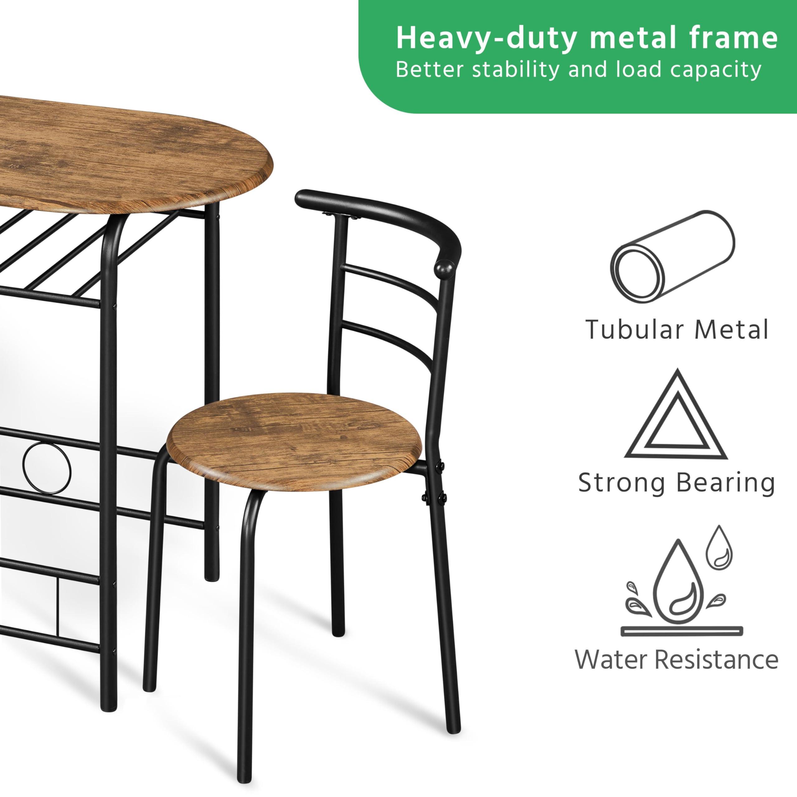 Yaheetech 3-Piece Dining Table Set, Breakfast Bistro Table Set for 2, Small Kitchen and Table Chairs Set of 2 with Metal Frame and Storage Rack for Small Space/Apartment/Dorm Room, Brown - Image 9