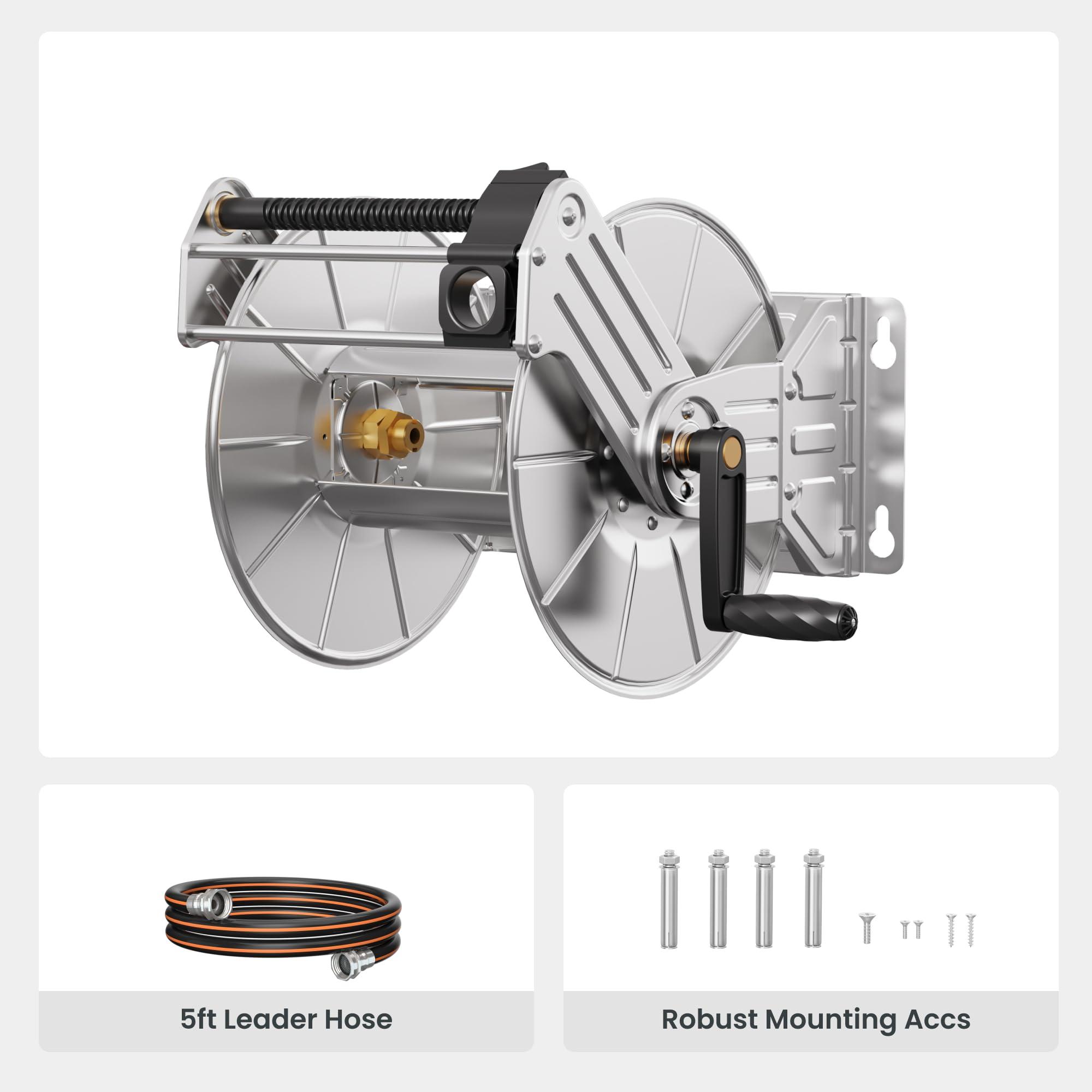 Giraffe Tools Stainless Steel Garden Hose Reel Heavy Duty, Wall/Floor Mounted Stainless Water Hose Reel Retractable with Crank, 150-Feet 5/8" Hose Capacity - Image 3