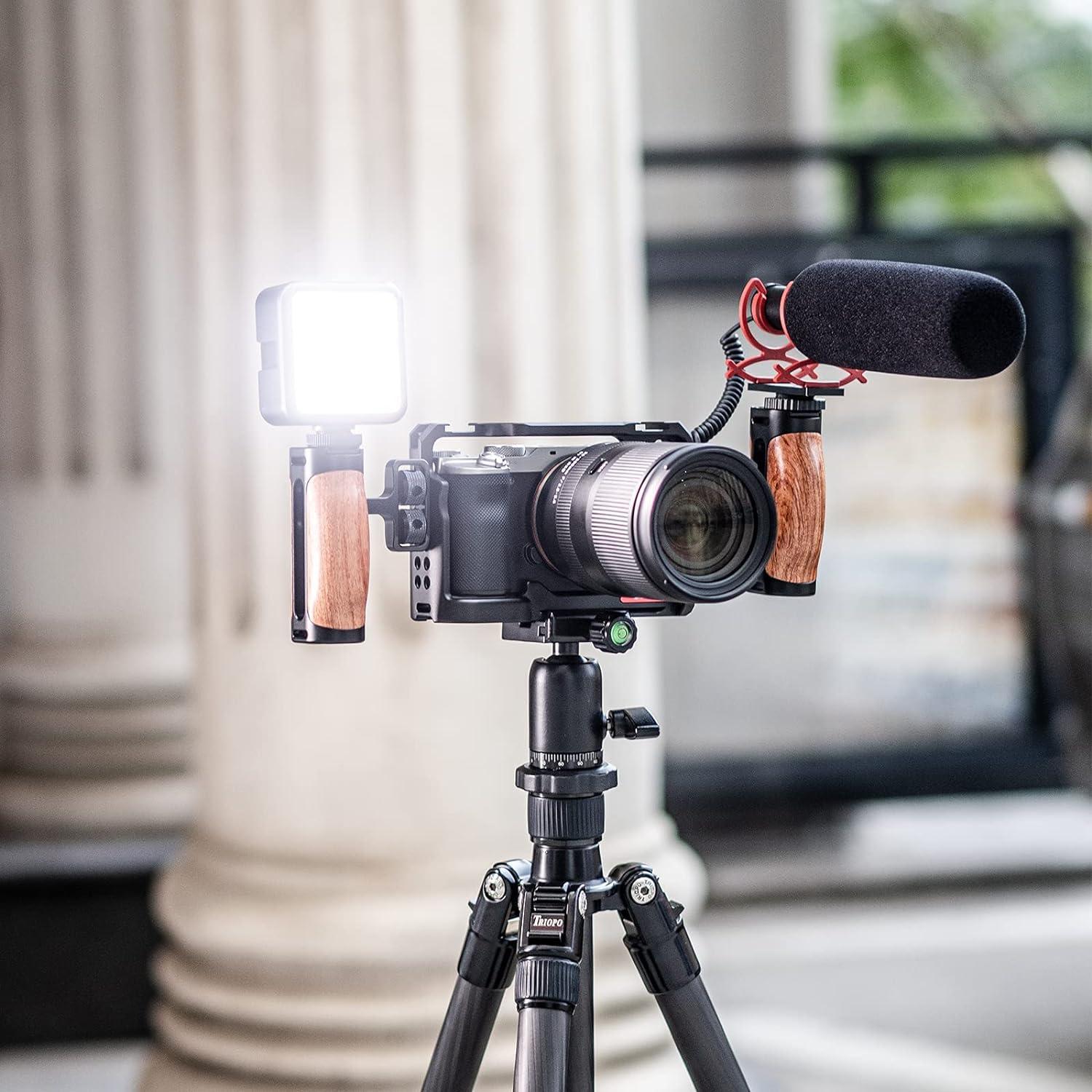 R075 Wooden Handle Grip Left Right Compatible for Sony A6400 A6600 A7III A7IV Nikon Canon Panasonic Camera Cage, for iPhone/Smartphone Video Rig Video-graphy Accessories Mobile Filming 1/4" Bracket - Image 9