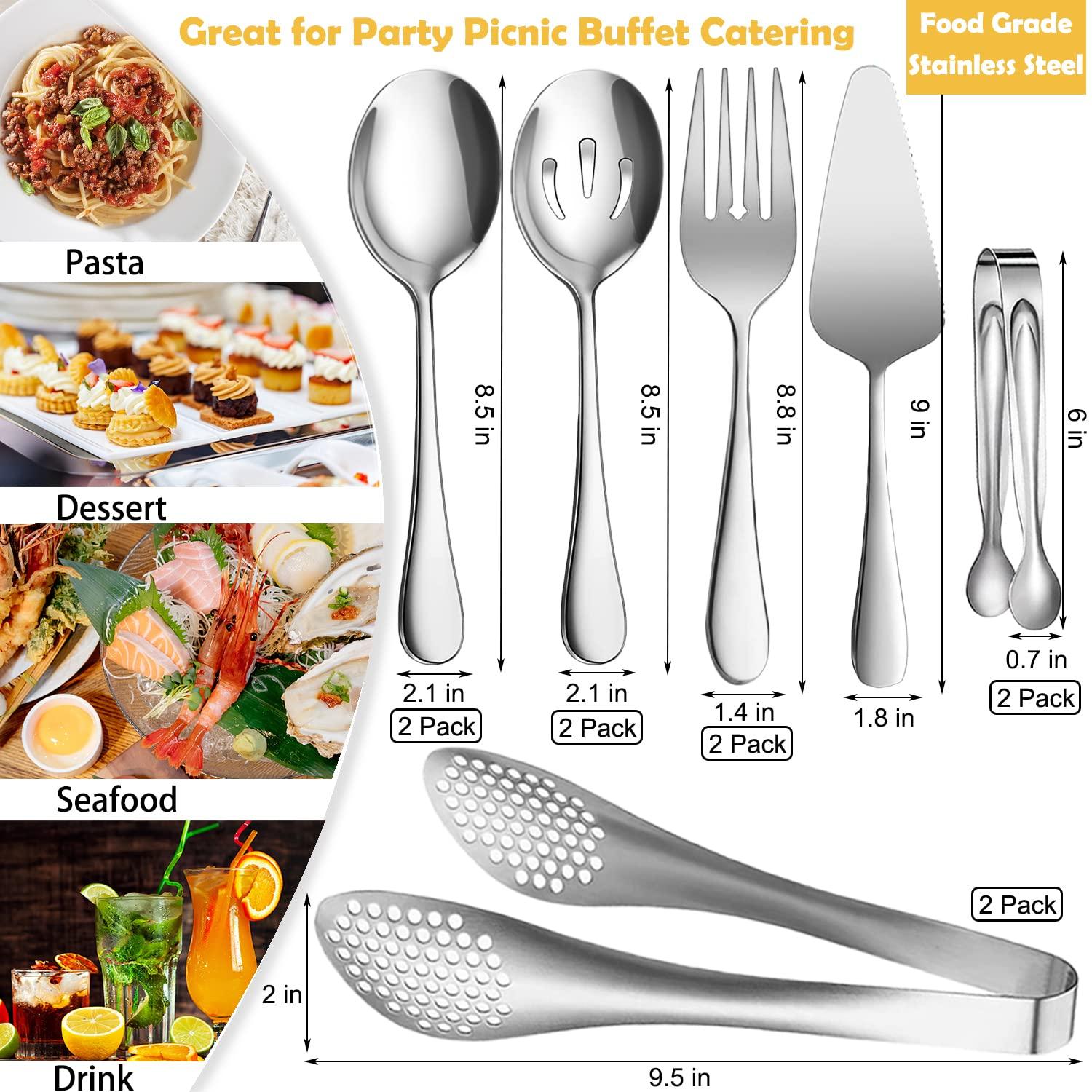 IAXSEE 11 PCS Serving Utensils, Large Stainless Steel Spoons Forks Tongs, Pie Server, Great for Hostess Buffet Catering Banquet Party, Silver - Image 2