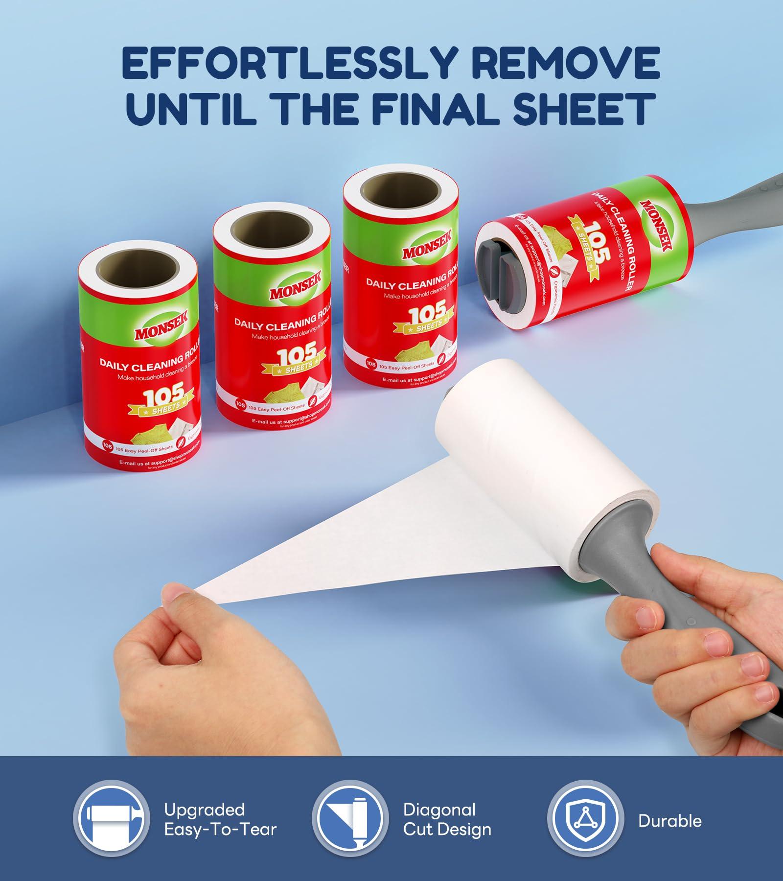 MONSEK 4X Extra Sticky Lint Roller for Pet Hair, Lint Rollers 315 Sheets Mega Value Set, Pet Hair Remover with 3 Upgraded Handle 3 Rollers, Portable Lint Remover for Clothes, Furniture, Dog & Cat Hair - Image 4
