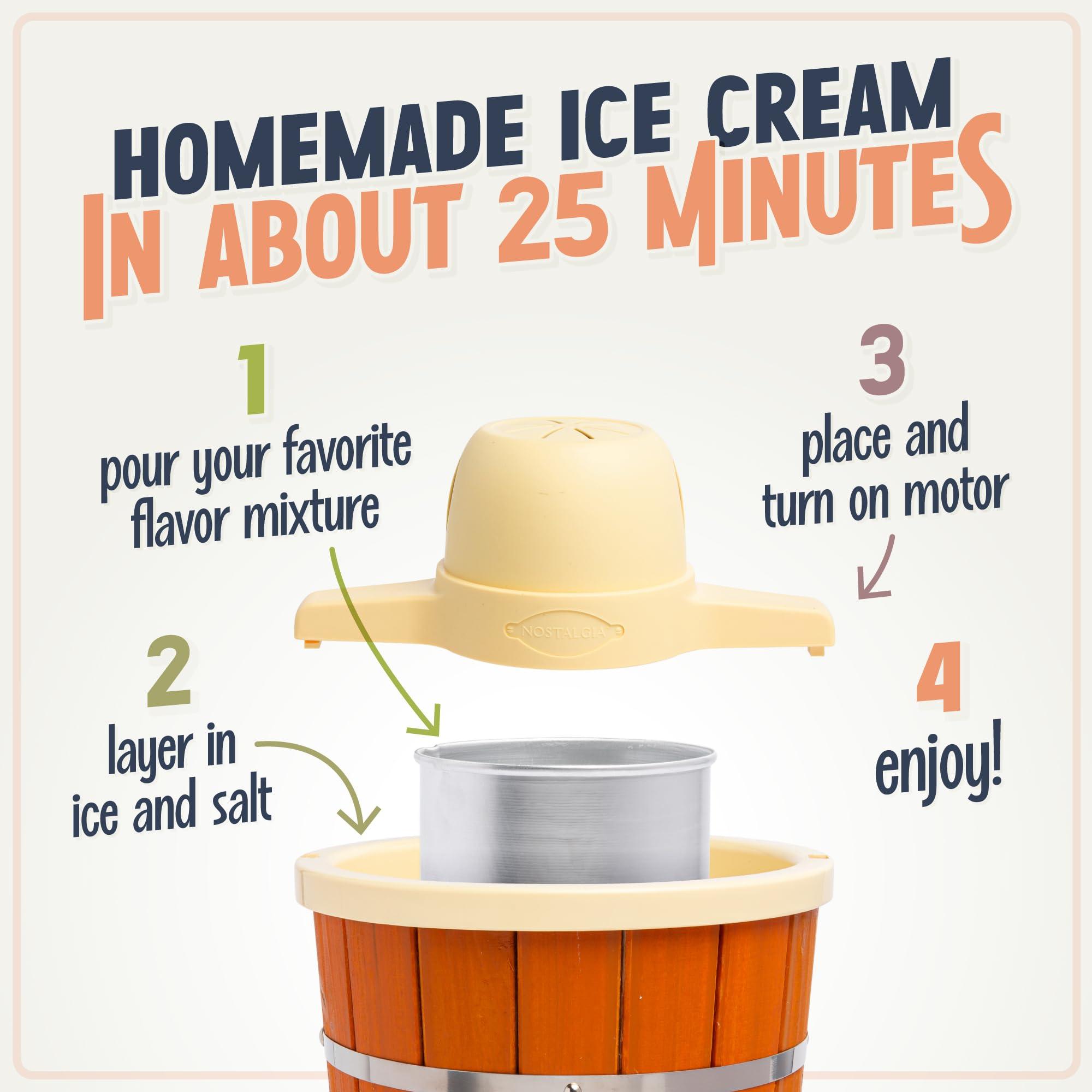 Nostalgia Electric Ice Cream Maker - Old Fashioned Soft Serve Ice Cream Machine Makes Frozen Yogurt or Gelato in Minutes - Fun Kitchen Appliance - Vintage Wooden Style - Light Wood - 4 Quart - Image 4