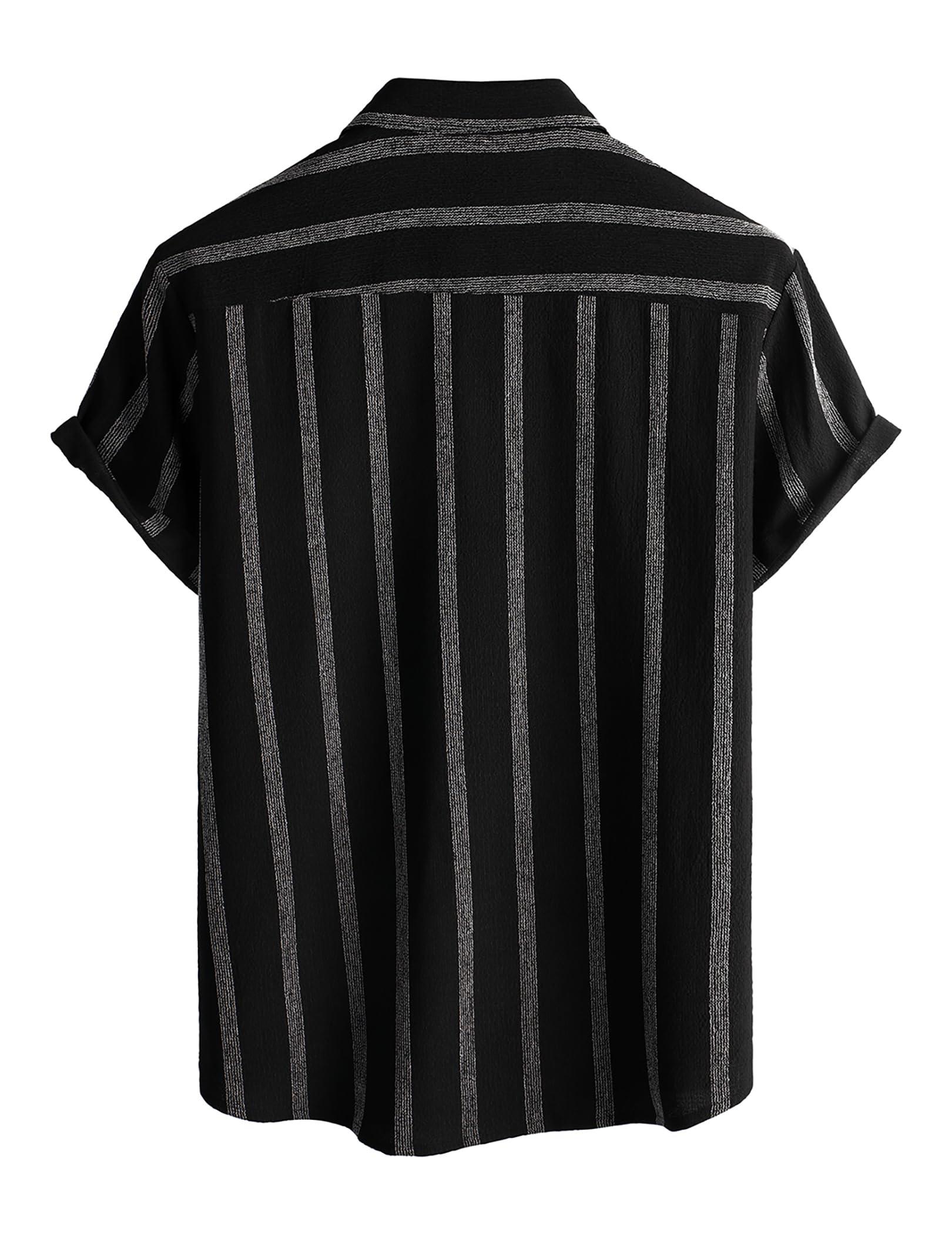 VATPAVE Mens Summer Striped Shirts Button Down Short Sleeve Vintage Beach Hawaiian Shirts with Pocket - Image 5