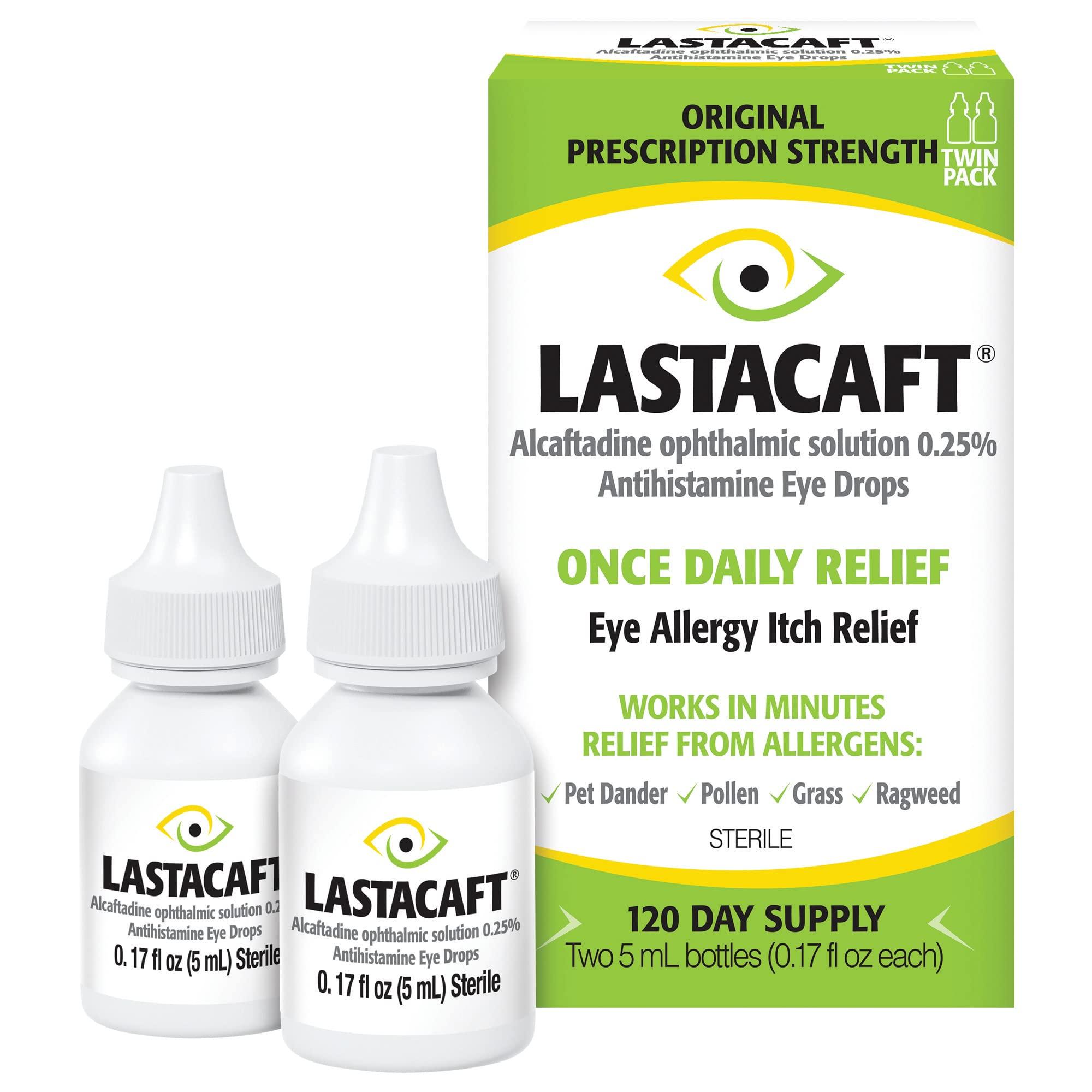 LASTACAFT Once Daily Eye Allergy Itch Relief Drops, (2 Count) 120 Day Supply, Amazon Exclusive