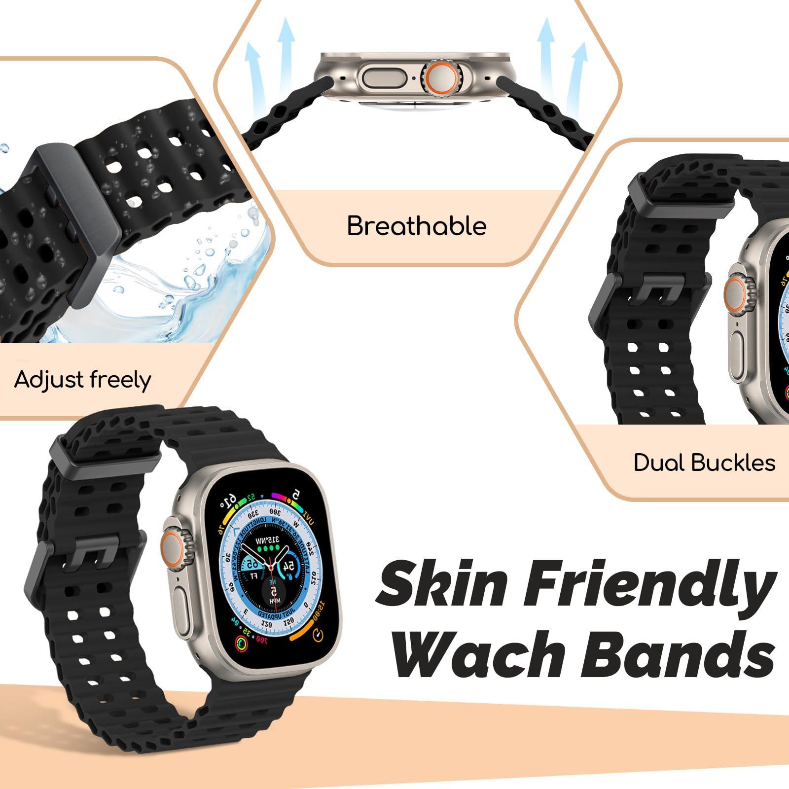 Ycysh Ocean Band Compatible with Apple Watch Ultra 2 / Ultra 49mm 45mm 44mm 42mm for Women Men, Silicone Sport Band Replacement for iWatch Ultra 2 Series 9 8 7 6 5 4 3 2 1 SE - Image 2