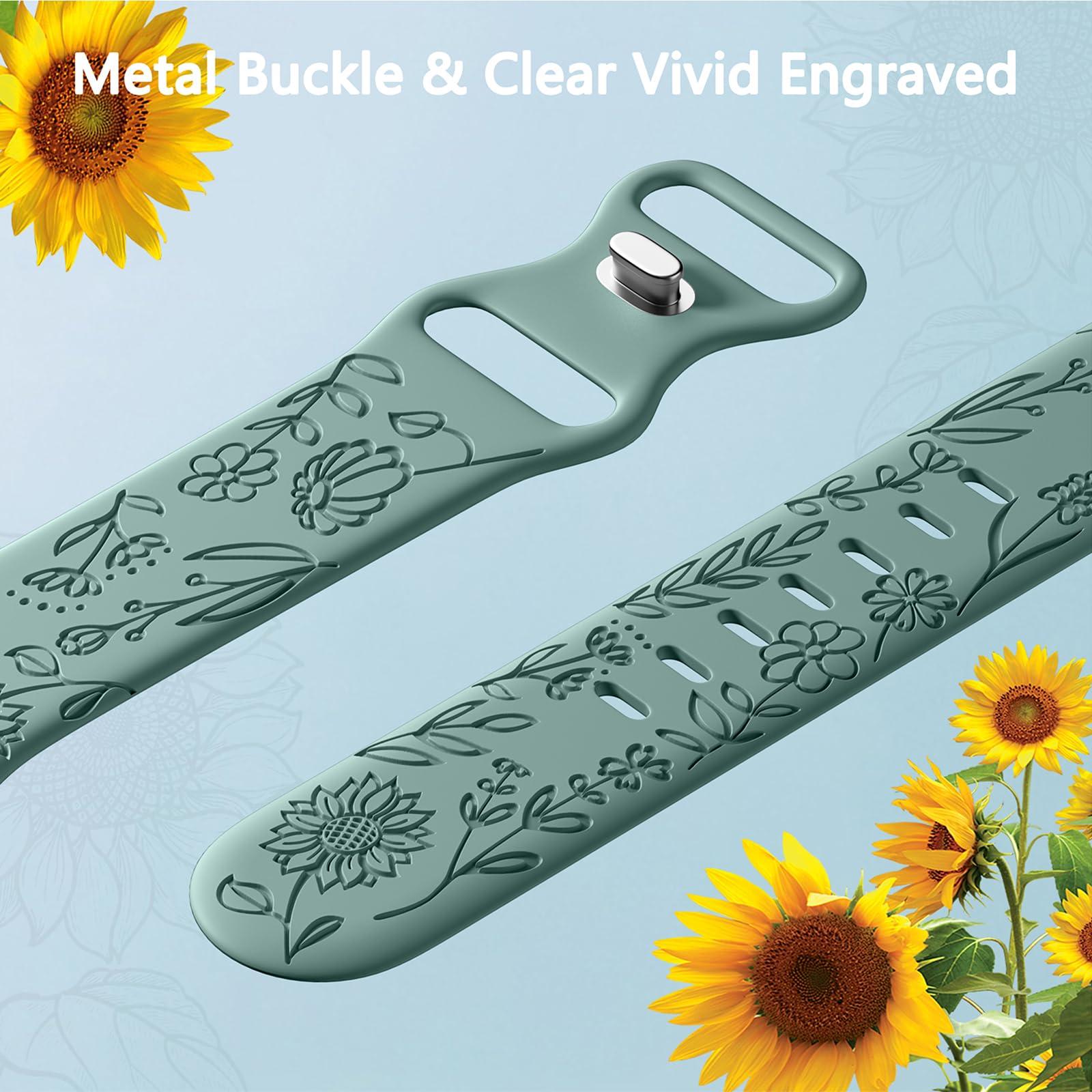 SNBLK 6 Pack Floral Engraved Bands Compatible with Apple Watch Bands for Women & Men, Soft Silicone Cute Flower Pattern Sport Strap for iWatch Series 1-10, Ultra, SE - Image 3