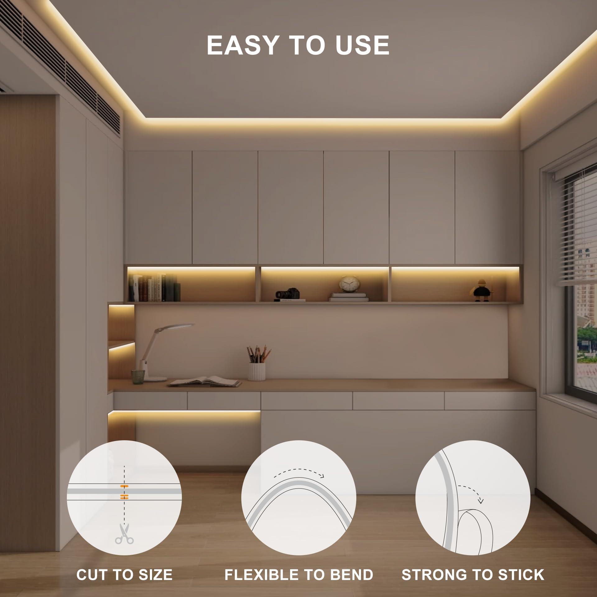 Olaholii 32.8ft COB Led Strip Light with Remote, 2700K Dimmable Bright Warm White Led COB Strip Light, White Led Strip Light for Mirror, Stair, Cabinet, Room - Image 5