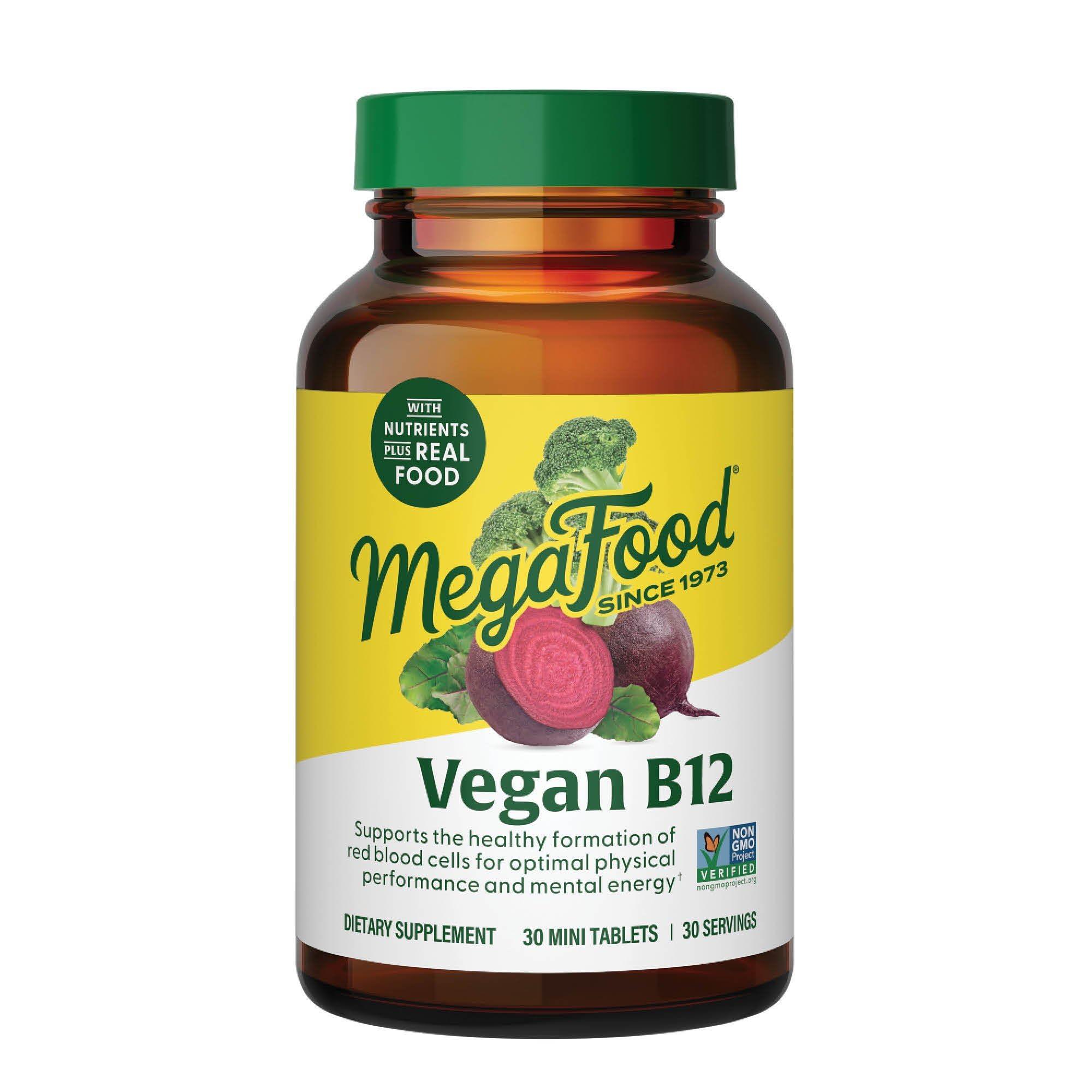 MegaFood Vegan Vitamin B12, Vitamin B Supplement with Vitamin B6, B12 Vitamins, and Folic Acid, Supports Cellular Energy Production, Nervous System Health & Cardiovascular Function - 30 Tablets