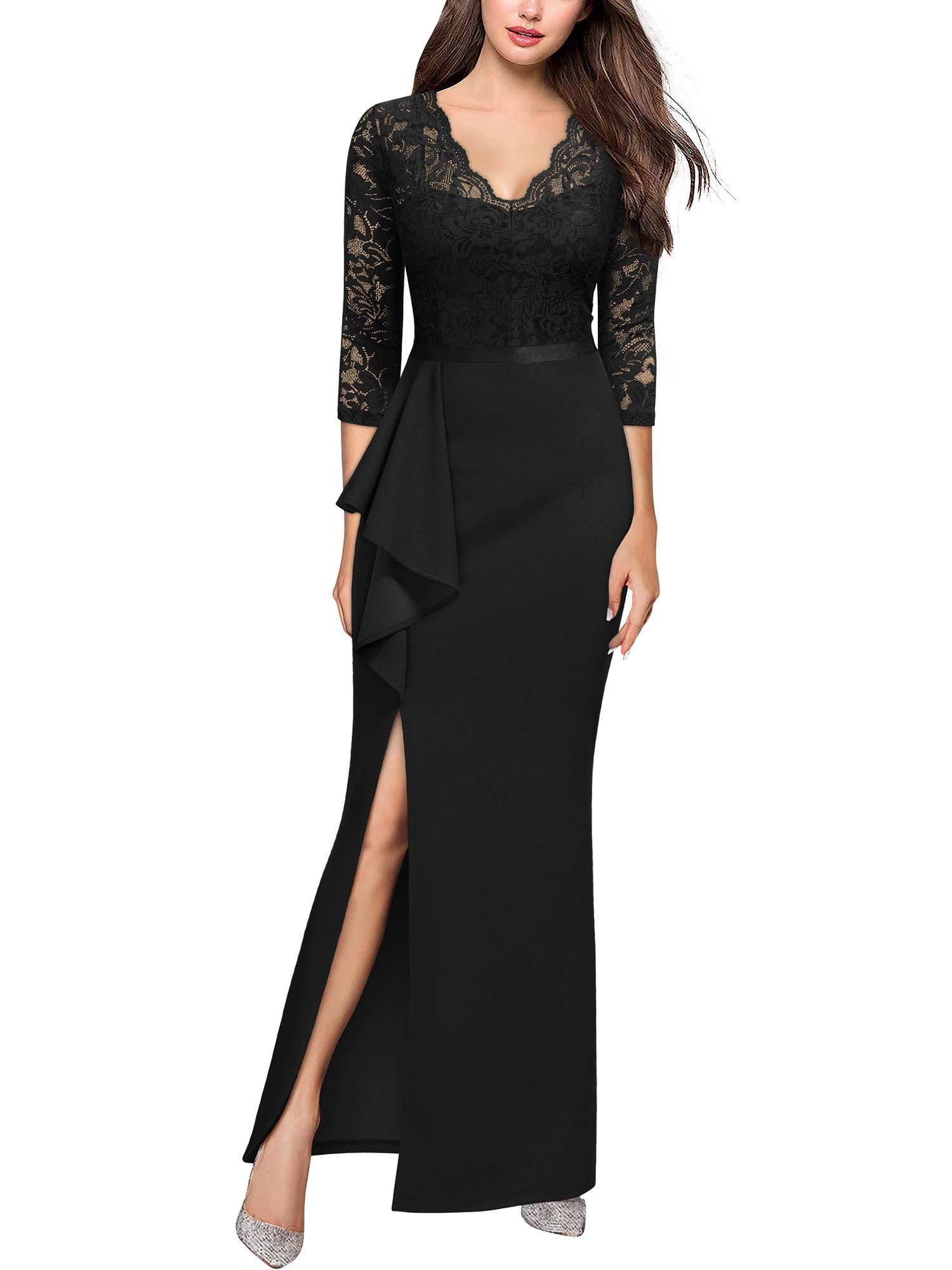 MISSMAY Women's Vintage Floral Lace Ruffle Half Sleeve Evening Party Formal Long Dress