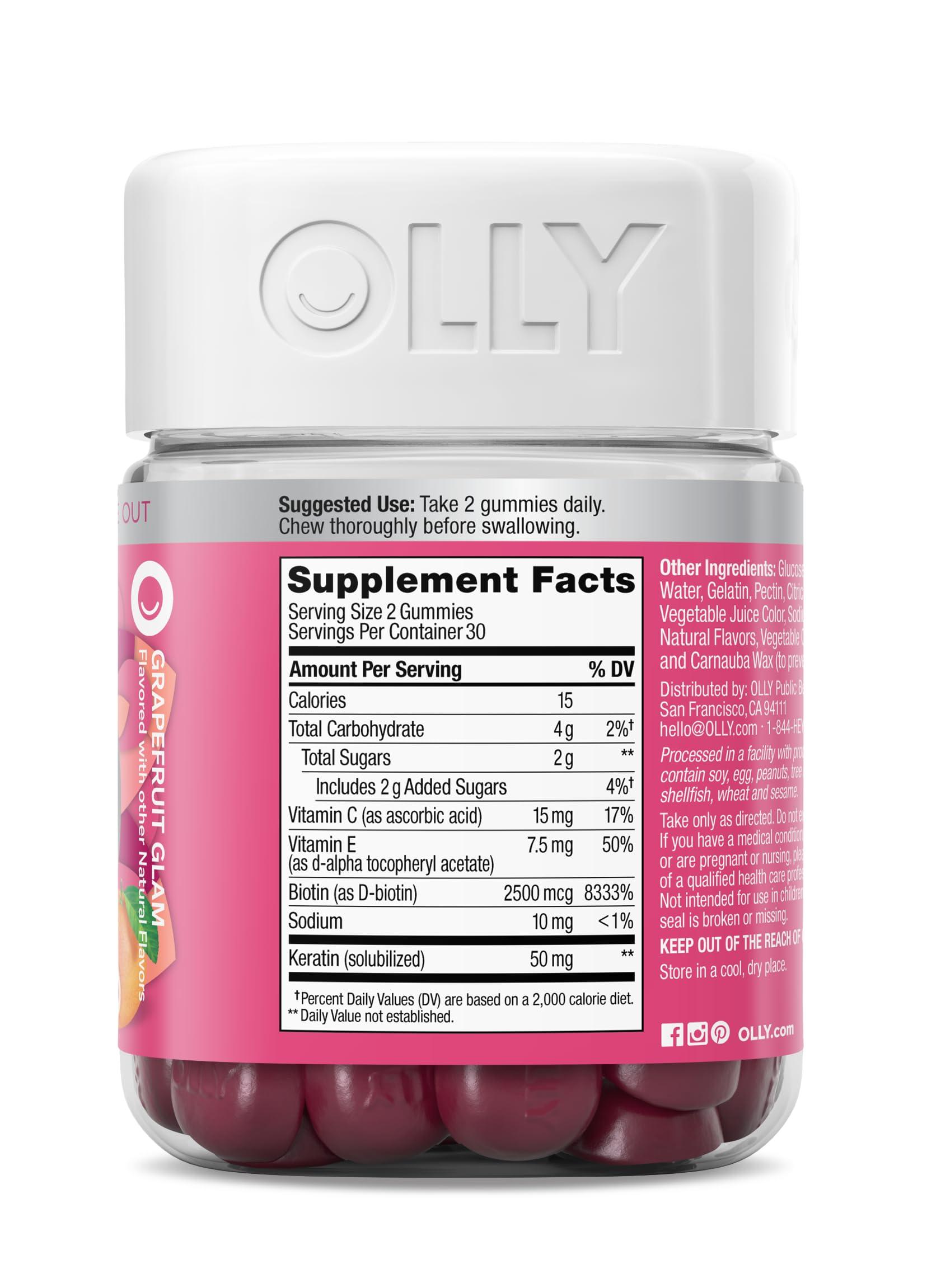OLLY Undeniable Beauty Gummy, For Hair, Skin, Nails, Biotin, Vitamin C, Keratin, Chewable Supplement, Grapefruit, 30 Day Supply - 60 Count - Image 9
