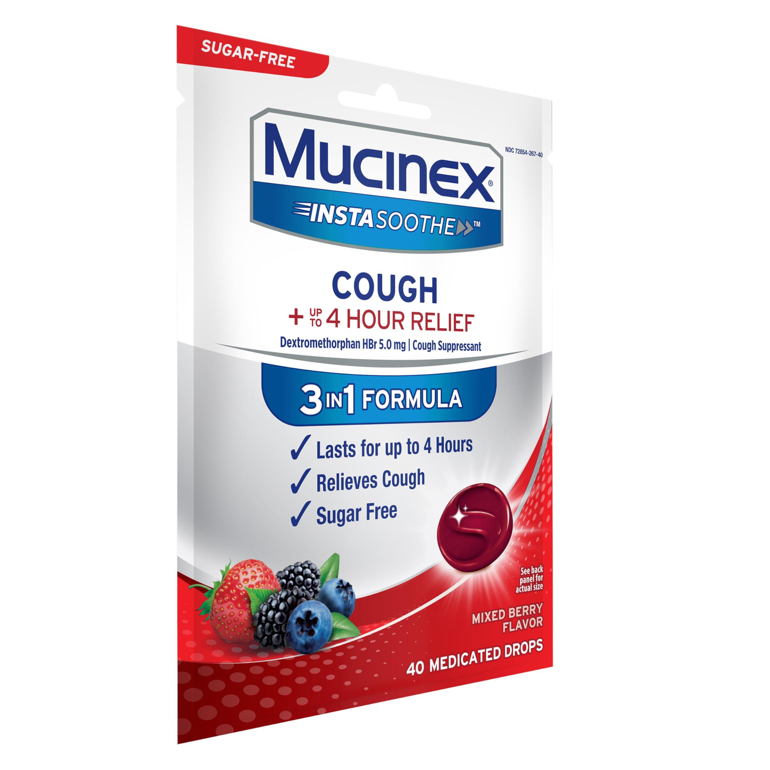 Mucinex Instasoothe Sugar Free Cough Drops, Cough Medicine for Adults with Dextromethorphan HBr, Non Menthol Cough Drops, Cough Suppressant Lozenges, Mixed Berry Medicated Cough Drops, 40ct - Image 8