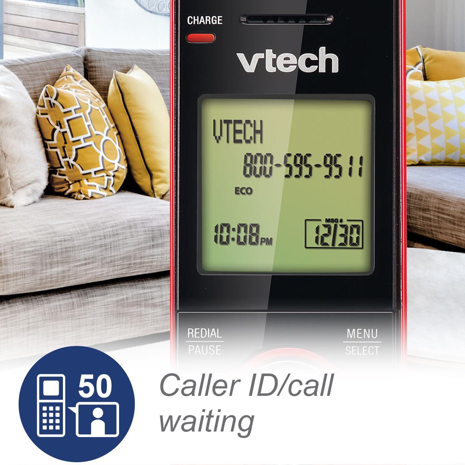 VTech Cordless Phone for Home with Caller ID/Call Waiting, CS6919-16 Landline Phones, Illuminated Keypad, Full Duplex Speakerphone, Wall Mount, Red - Image 3