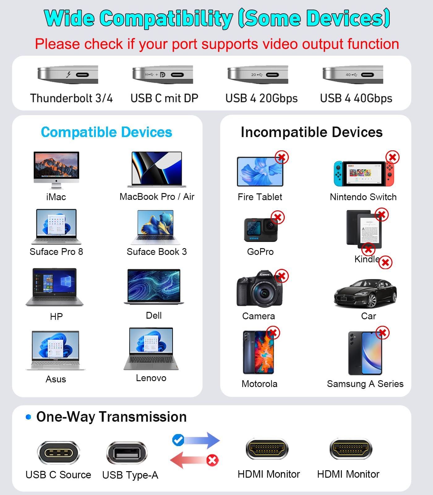 UANTIN USB 3.0 or USB C to Dual HDMI Splitter Extender Display for Windows and Mac M1/M2/M3 | 4K/1080P USB C to HDMI Adapter for Dual Monitor, Multiple for Thunderbolt MacBook, Dell, HP, Lenovo etc - Image 6