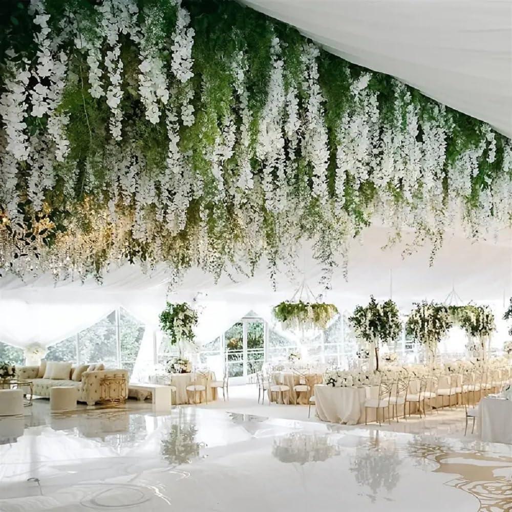 WEIDOLLAR Wisteria Hanging Flowers, 60 Packs Artificial Wisteria Vines Fake Garland Silk Flower String for Wedding Party Garden Outdoor Greenery Home Wall Decoration - Image 3