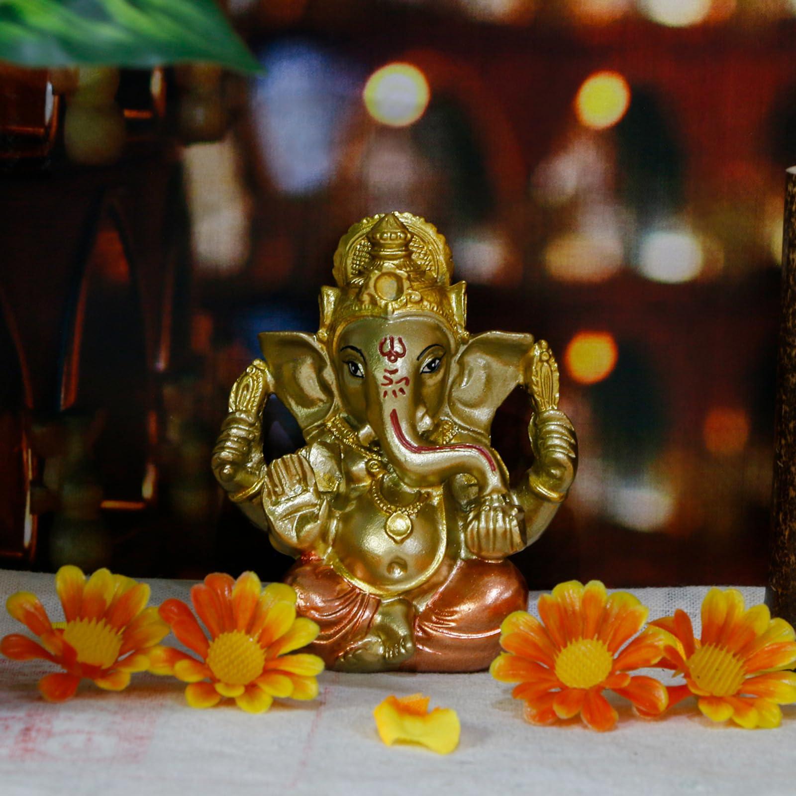 alikiki Hindu God Lord Ganesha Staue - India God Ganesh Idol for Car Dashboard Decor Birthday Gifts for Indian Man Women Home Mandir Temple Pooja Item Diwali Puja Gifts Yoga Room Altar Decor - Image 2