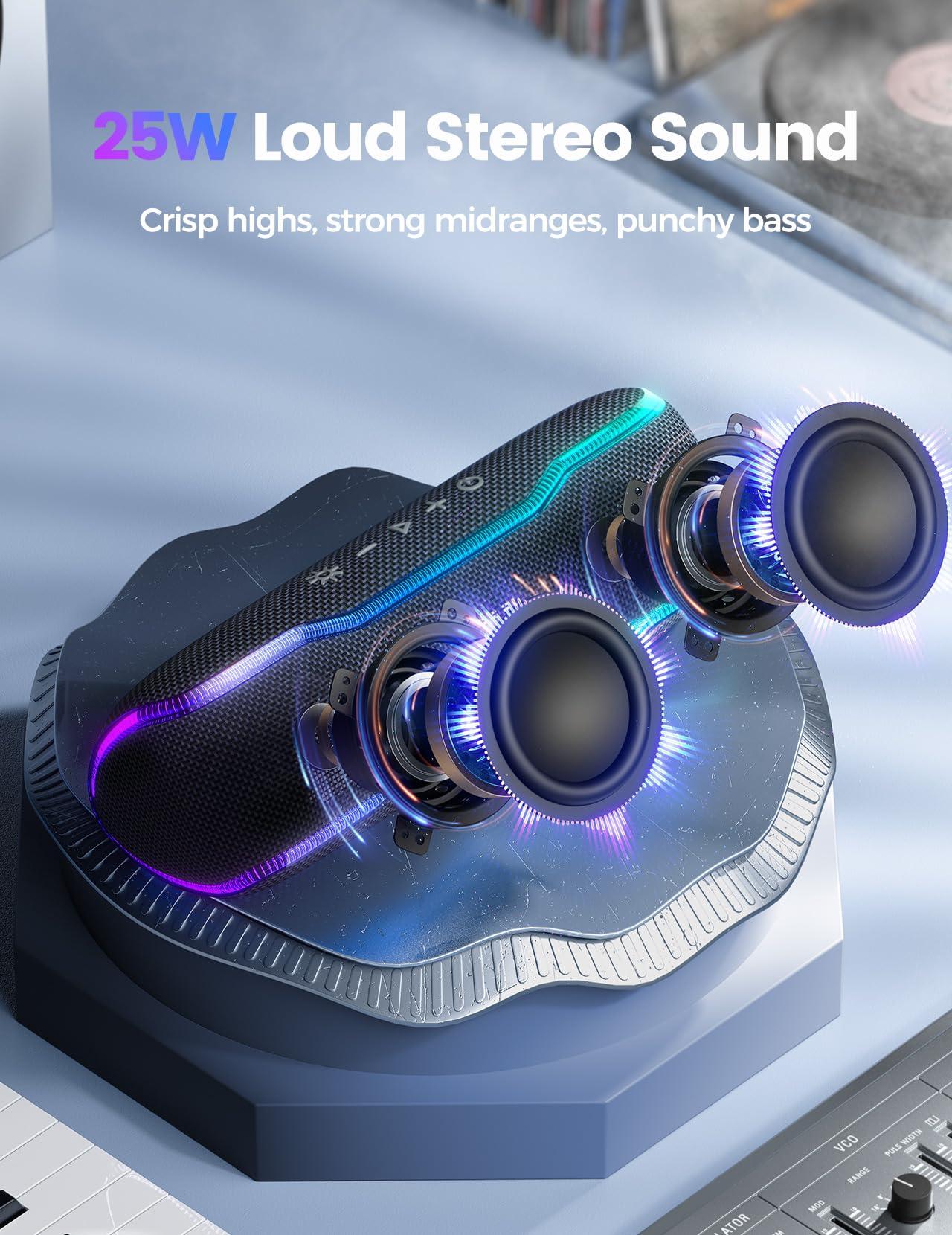 Portable Bluetooth Speaker, IPX7 Waterproof Wireless Speakers with Colorful Flashing Lights, 25W Super Bass 24H Playtime, 100ft Range, TWS Pairing for Outdoor, Home, Party, Beach, Birthday Gift - Image 2