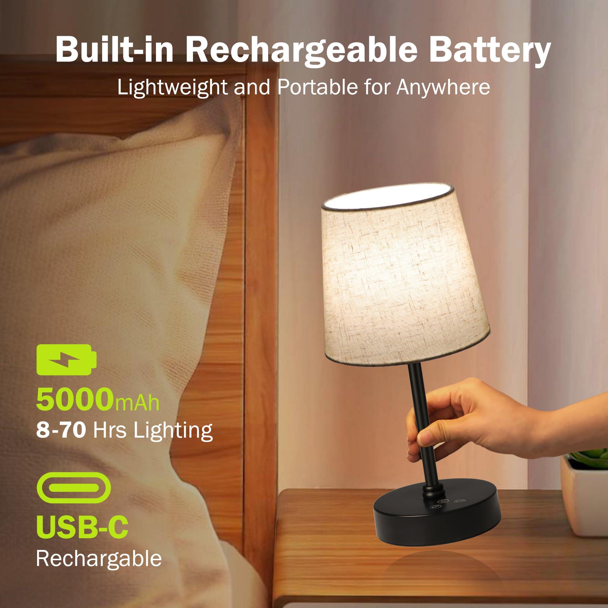 Ascher Small Cordless Table Lamp RGB 7 Color Changing, 3 Color Temperatures, Built-in Rechargeable Battery, Dimmable Portable Bedside Night Lamp, Flaxen Shade Ambient Light for Restaurant, Bedroom - Image 4