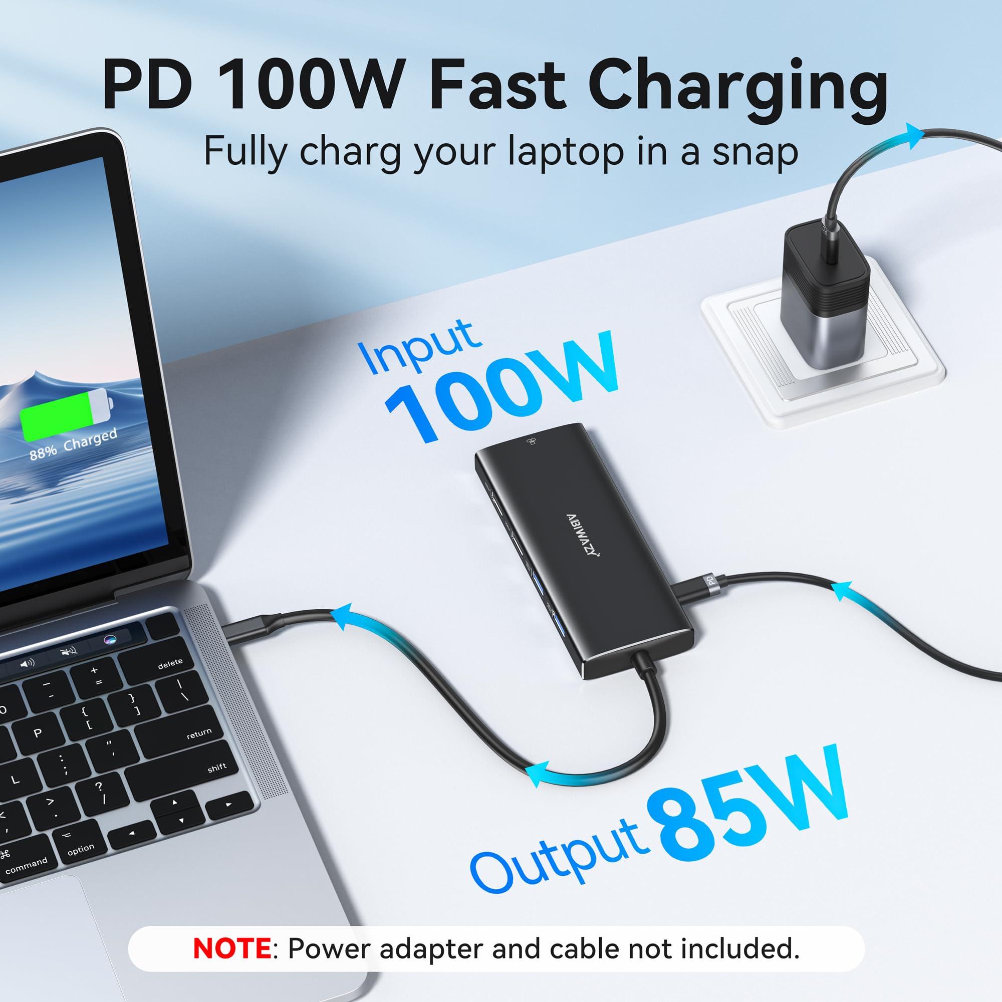 USB C Hub Multiport Adapter,10 in 1 USB C to USB HDMI Ethernet Hub USB C Dongle for MacBook Pro/Air, iPad Pro,Dell with 4K@60Hz HDMI+Ethernet+4USB+1USB-C Data Port+SD/TF Card Reader+100W PD (Black) - Image 6