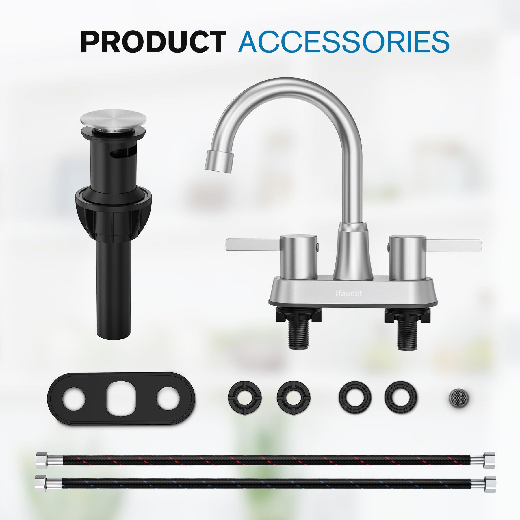 Bathroom Faucets, Bathroom Faucet 3 Hole, Bathroom Sink Faucet, Faucet for Sink 4 Inch 2 Handle Centerset, Lead-Free, with Copper Pop Up Drain (Brushed Nickel) - Image 6