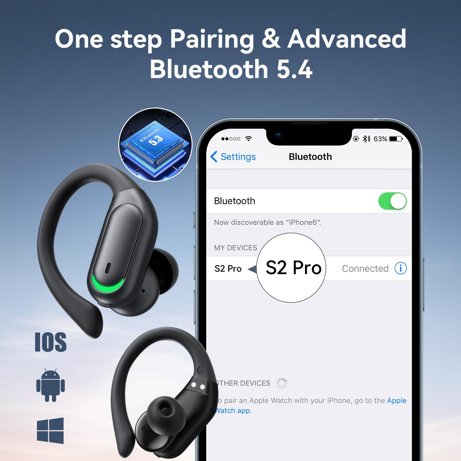 Wireless Earbuds Bluetooth 5.4 Headphones, 96hrs Playtime, Wireless Charging Case LED Display, Over Ear Headphones, ENC Noise Cancelling, Hi-Fi Sound, IP7 Waterproof, for Sports and Workouts Black - Image 4