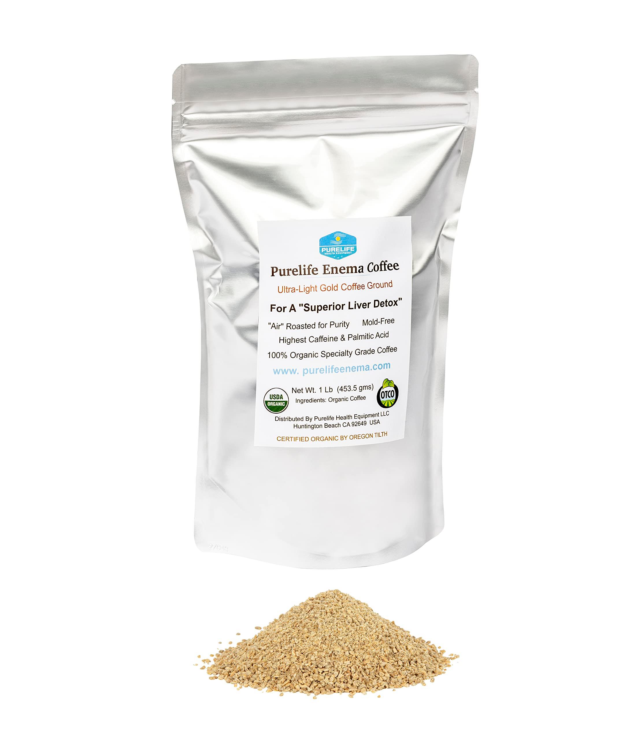 Purelife Enema Coffee - 1 Lb Organic Ultra LIght "Gold" Enema Coffee- Third Party Lab Tested -Contaminant Free - Specialty Grade Pre-Ground - Gerson Accepted for Superior Liver Detoxification