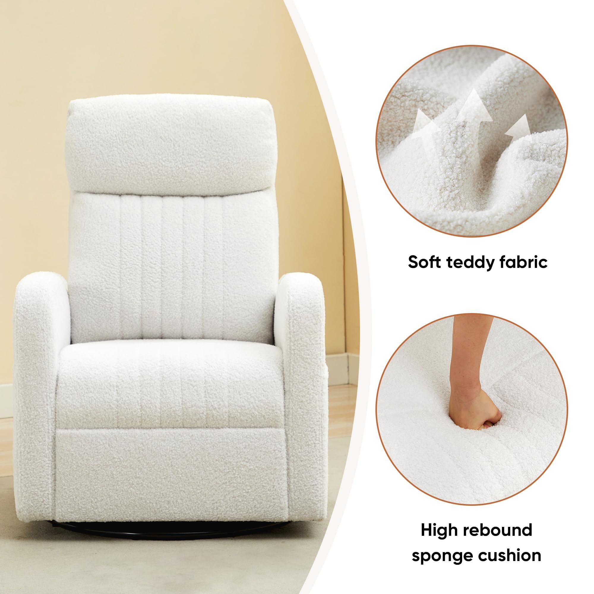 AEMEIOS Swivel Glider Rocking Chair, Boucle Swivel Rocker Chair for Nursery, Morden Gliding Nursing Chairs with High Back for Living Room, Bedroom,Teddy White - Image 7
