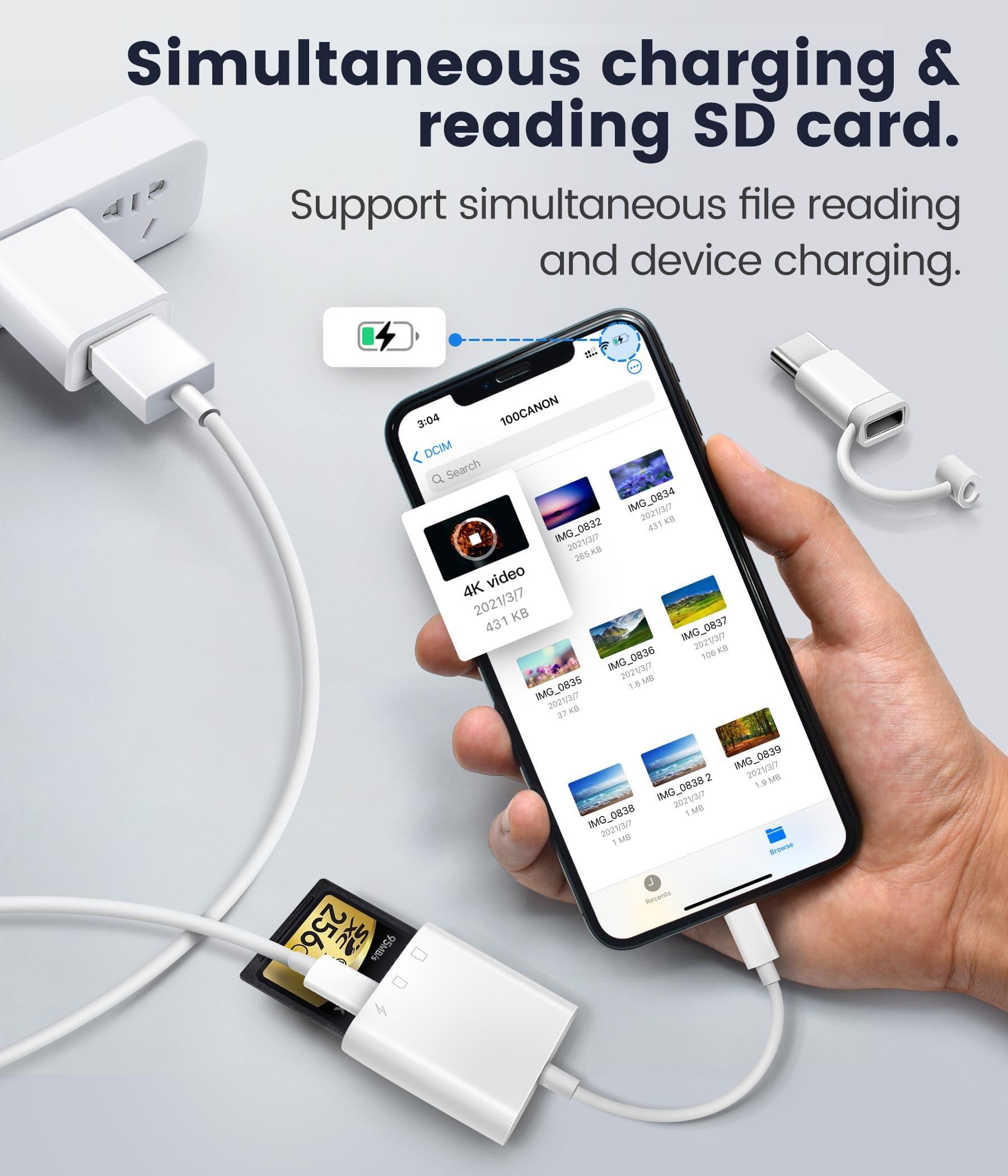 SD Card Reader for iPhone iPad, Oyuiasle Digital Trail Camera SD Card Viewer with Dual Slot for MicroSD/SD, Lightening&USBC Dual-Connector Memory Card Adapter for Photography, Plug and Play - Image 6