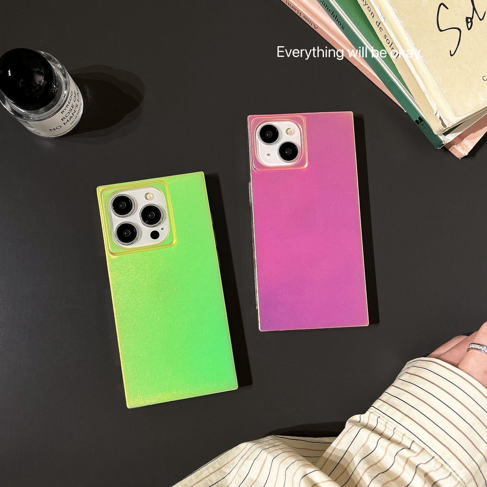 Rectangle Green Iridescent Satin Phone Case for iPhone 16 Pro Max(6.9inch),Aeshtetic Neon Color Changing Glitter Shiny Rectangled Shape Slim One Piece Protective Cover(i16promax,Green) - Image 5