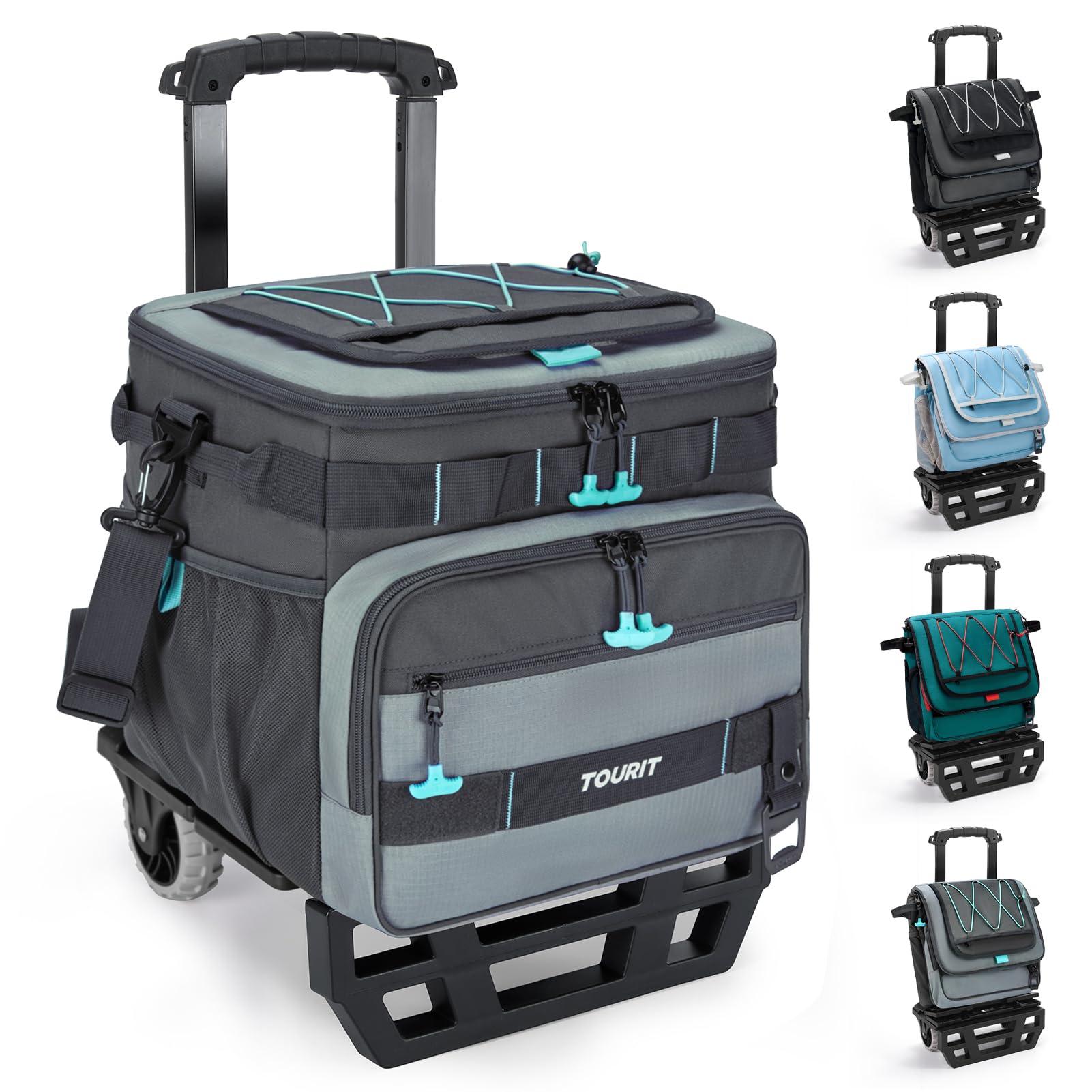 TOURIT Collapsible 48-Can Leak-Proof Insulated Rolling Cooler with All-Terrain Cart, Upgraded Fixtures and New Wheels Suitable for Beach, Picnic, Shopping