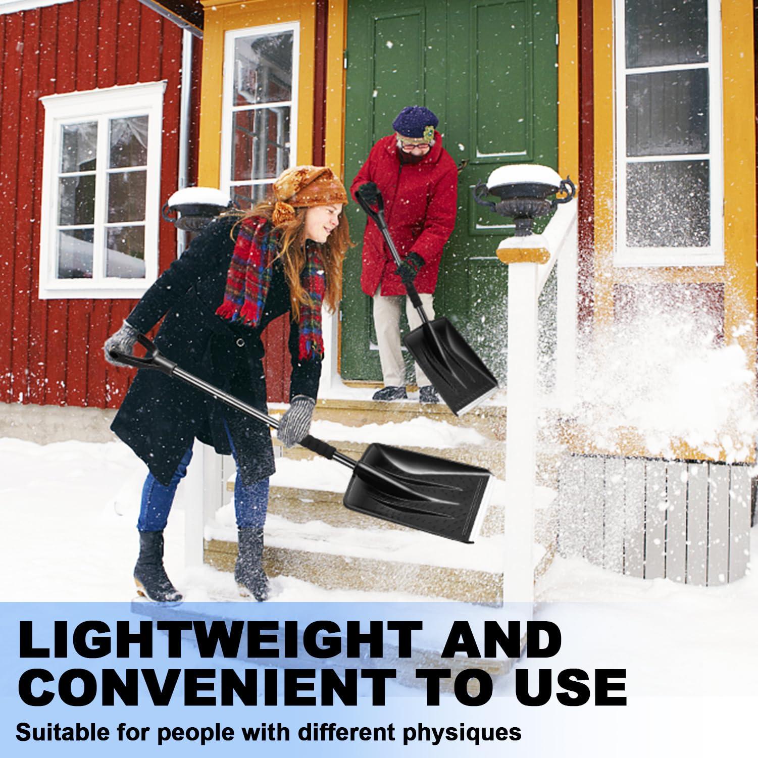 Snow Shovel, Upgrade Emergency Snow Shovel for Driveway with Aluminum Handle Large Capacity Lightweight and Adjustable Portable Survival Shovel for Home, Garden, Camping, Mud and Snowman(Black) - Image 9
