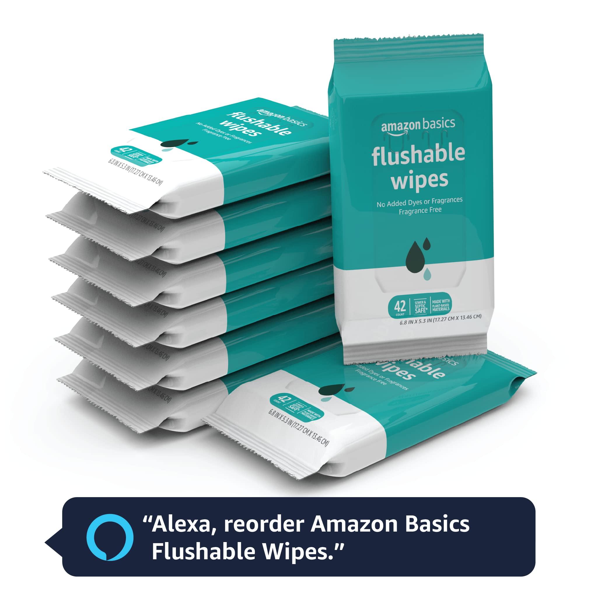 Amazon Basics Flushable Adult Toilet Wipes, Fragrance Free, 42 Count (Pack of 8) (Total 336 wipes) (Previously Solimo) - Image 7