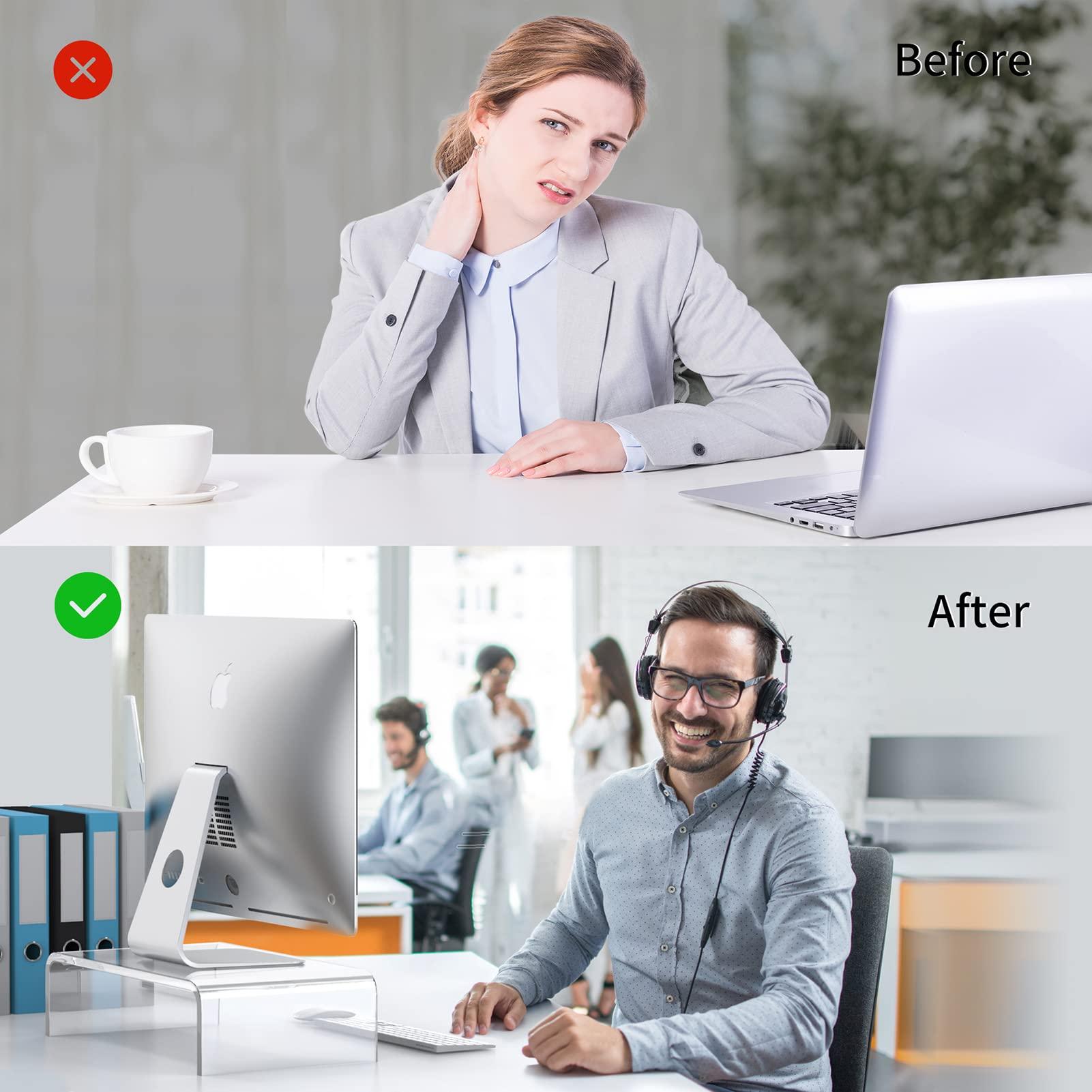 Beimu Acrylic Monitor Stand Riser Clear Laptop Stand for Desk Acrylic Monitor Riser for Desk Accessories Aesthetic Laptop Riser Clear Computer Stand White Office Supplies for Women Essentials - Image 6
