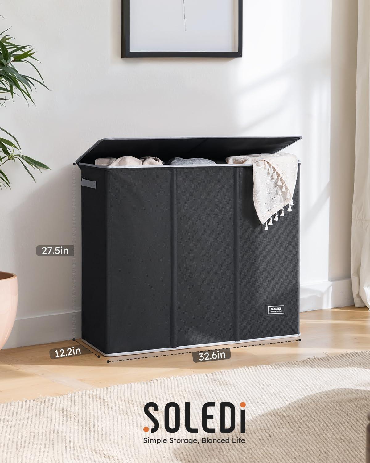 SOLEDI 180L Laundry Hamper 3 Section, Extra Large Laundry Hamper with Lid, Dirty Clothes Hamper with Sturdy Handle, Large Laundry Basket Organizer for Laundry Room, Bedroom, Hampers for Laundry - Image 3