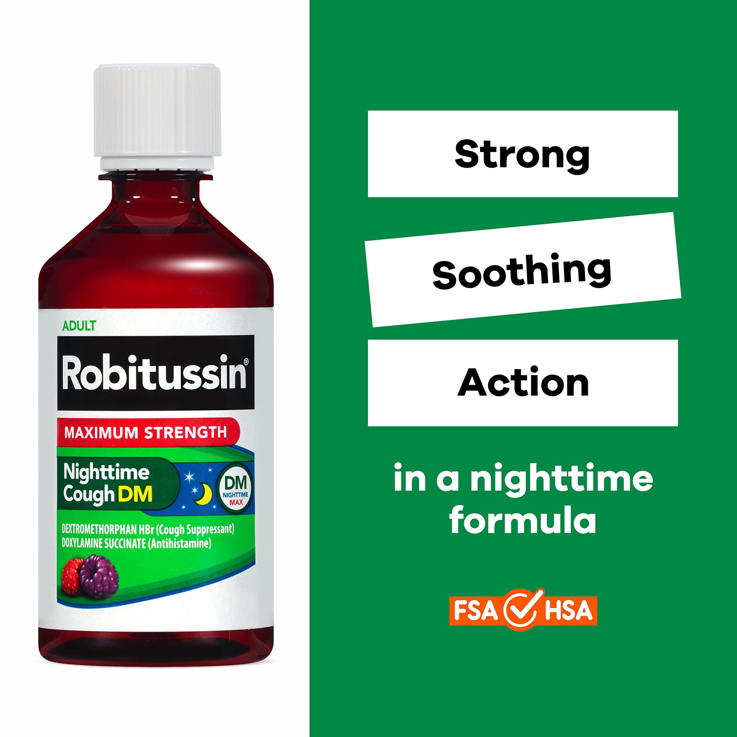 Robitussin Maximum Strength Nighttime Cough DM Max, Adult Formula, Berry Flavor - 8 Fl Oz Bottle - Image 4