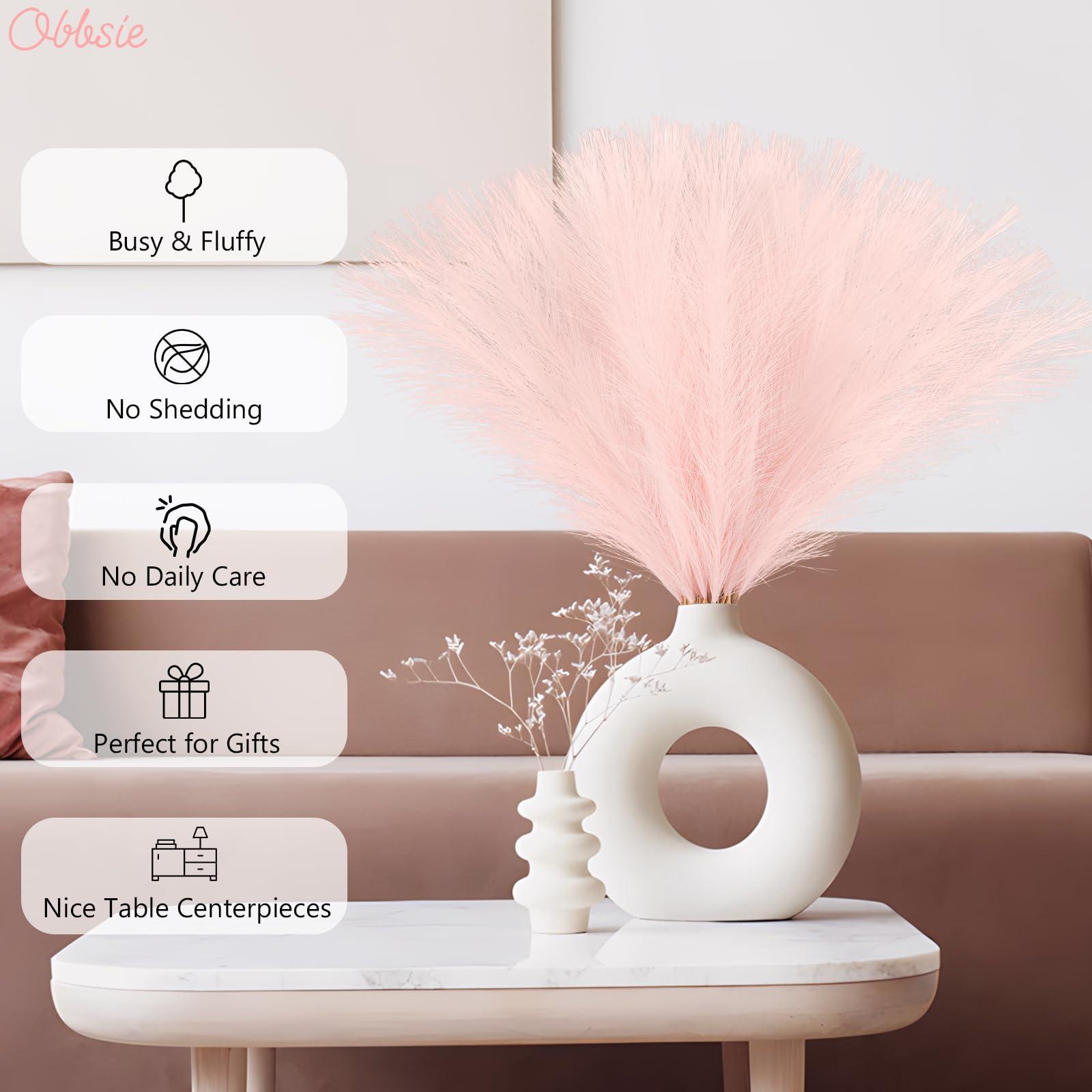 obbsie 50pcs Pink Faux Pampas Grass Decor, 21.6" Short Artificial Pompous Grass Floral Fake Pompas Grass Branches Vase Filler Flower Arrangement for Home Wedding Boho Decor - Image 4