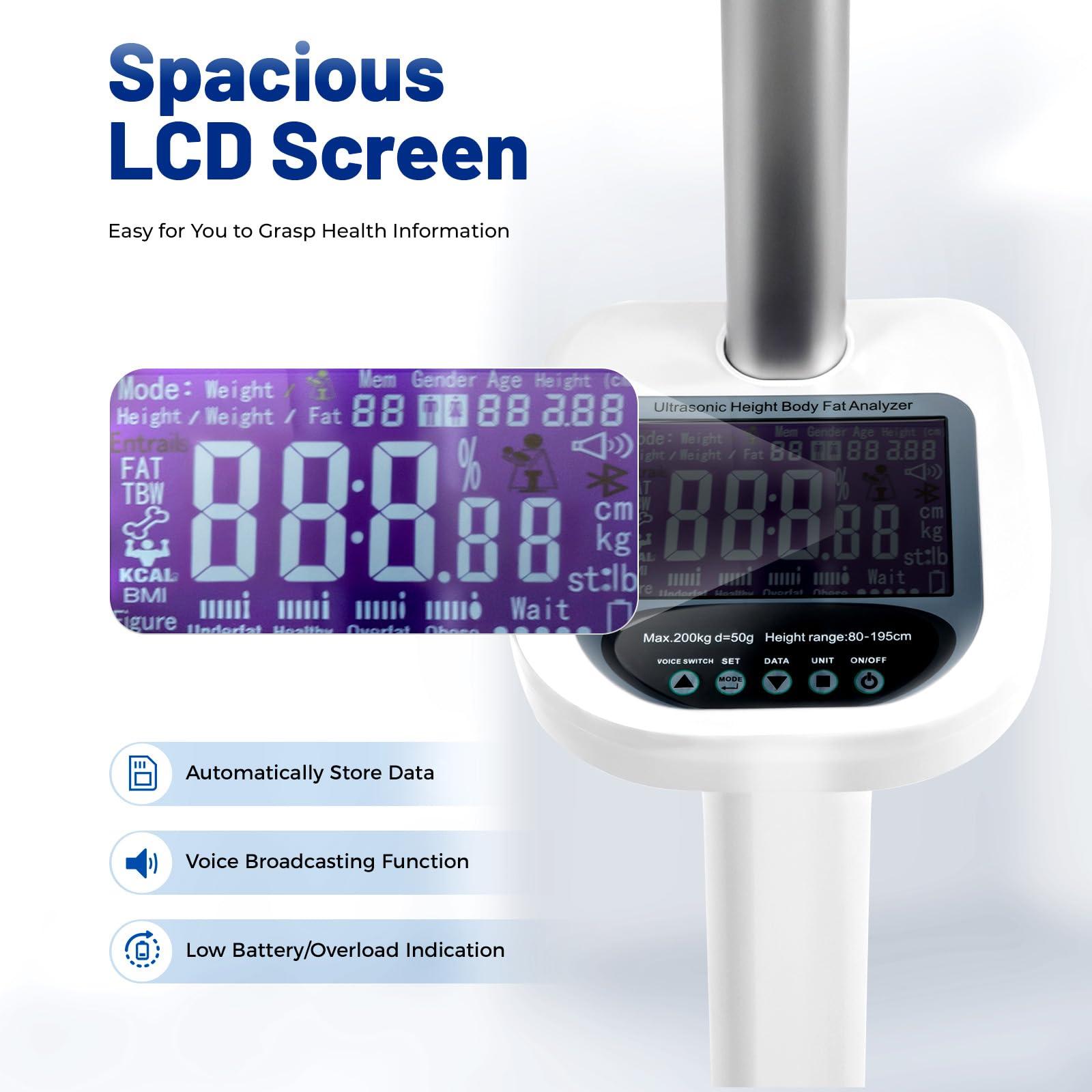Professional Digital Physicians Scale 440lbs/200kg Capacity Digital Medical Scale for Body Weight and Height Scale Range 80-210CM BMI Body Fat Measurement Device (US Stock) - Image 4