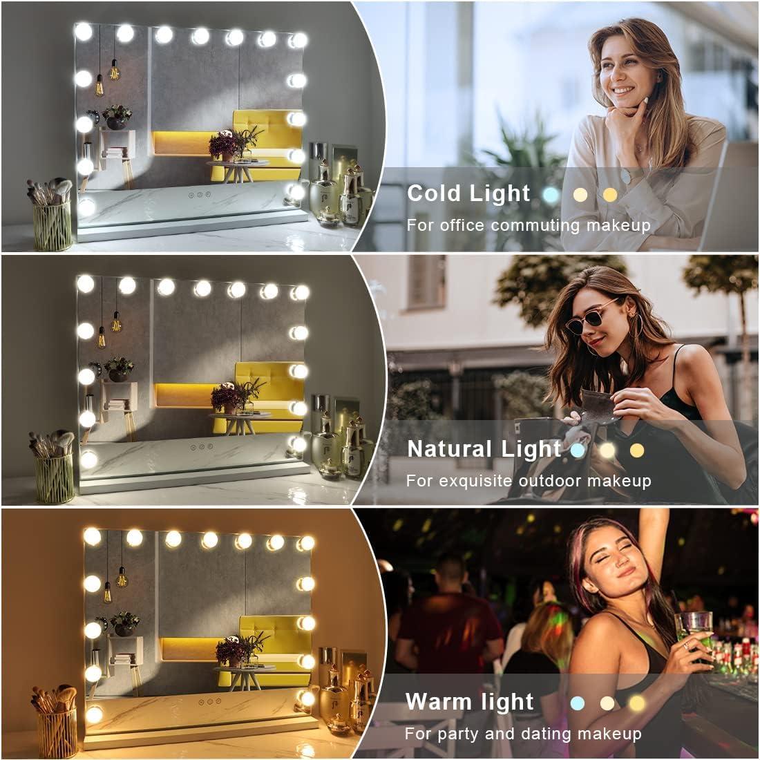 FENCHILIN Vanity Mirror with Lights, Hollywood Lighted Makeup Mirror with 15 Dimmable LED Bulbs for Dressing Room & Bedroom, Slim Metal Frame Design, White - Image 6
