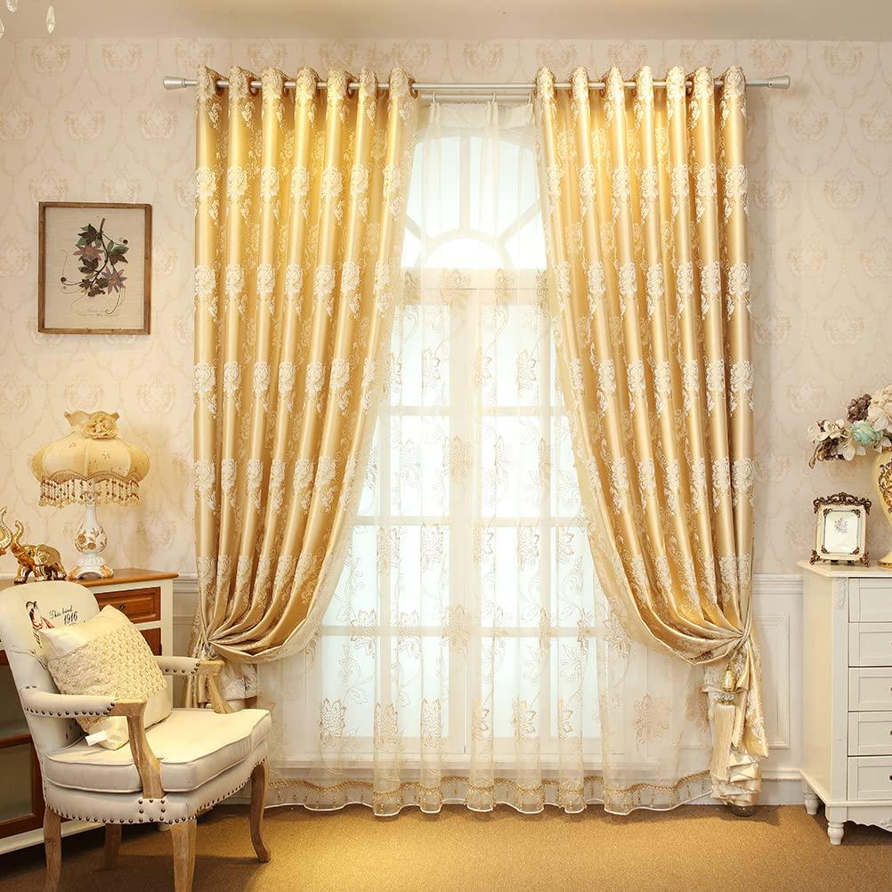 ELKCA Luxury Gold Floral Curtains for Bedroom Jacquard Window Curtains for Living Room,Grommet Top,2 Panels(Floral-Golden,52 by 96 inch Long) - Image 9