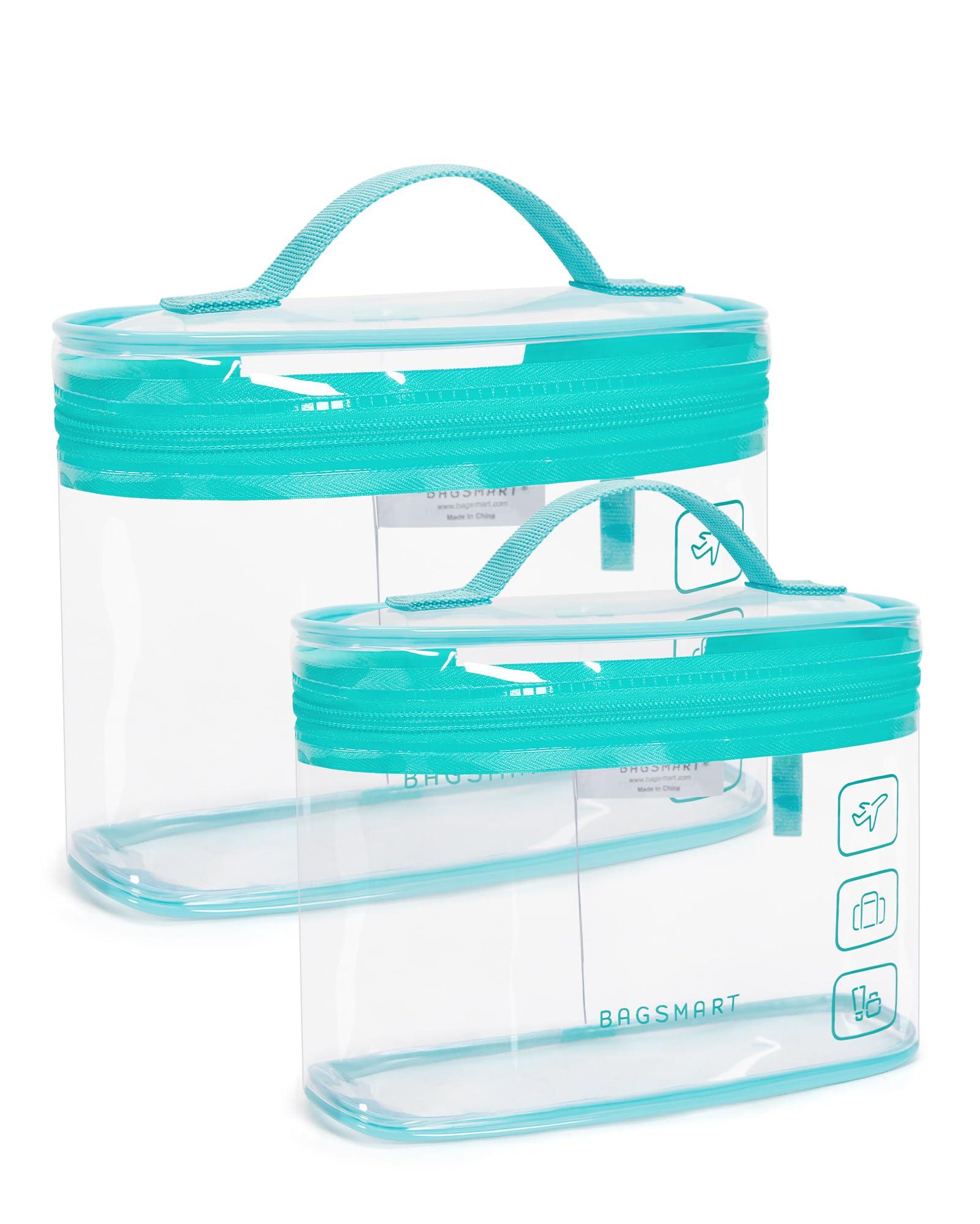 BAGSMART TSA Approved Toiletry Bag, 2 Pack Clear Makeup Cosmetic Bag Organizer, Quart Size Travel Bag for Toiletries, Carry-on Travel Accessories Essentials, Green-2pcs