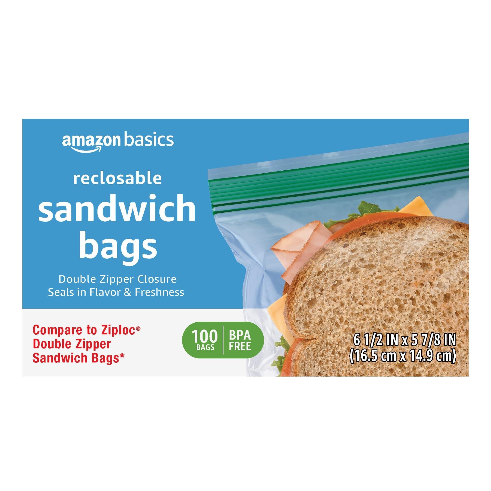 Amazon Basics Reclosable Sandwich Double Zipper Storage Bags, 100 Count, Pack of 1 - Image 5