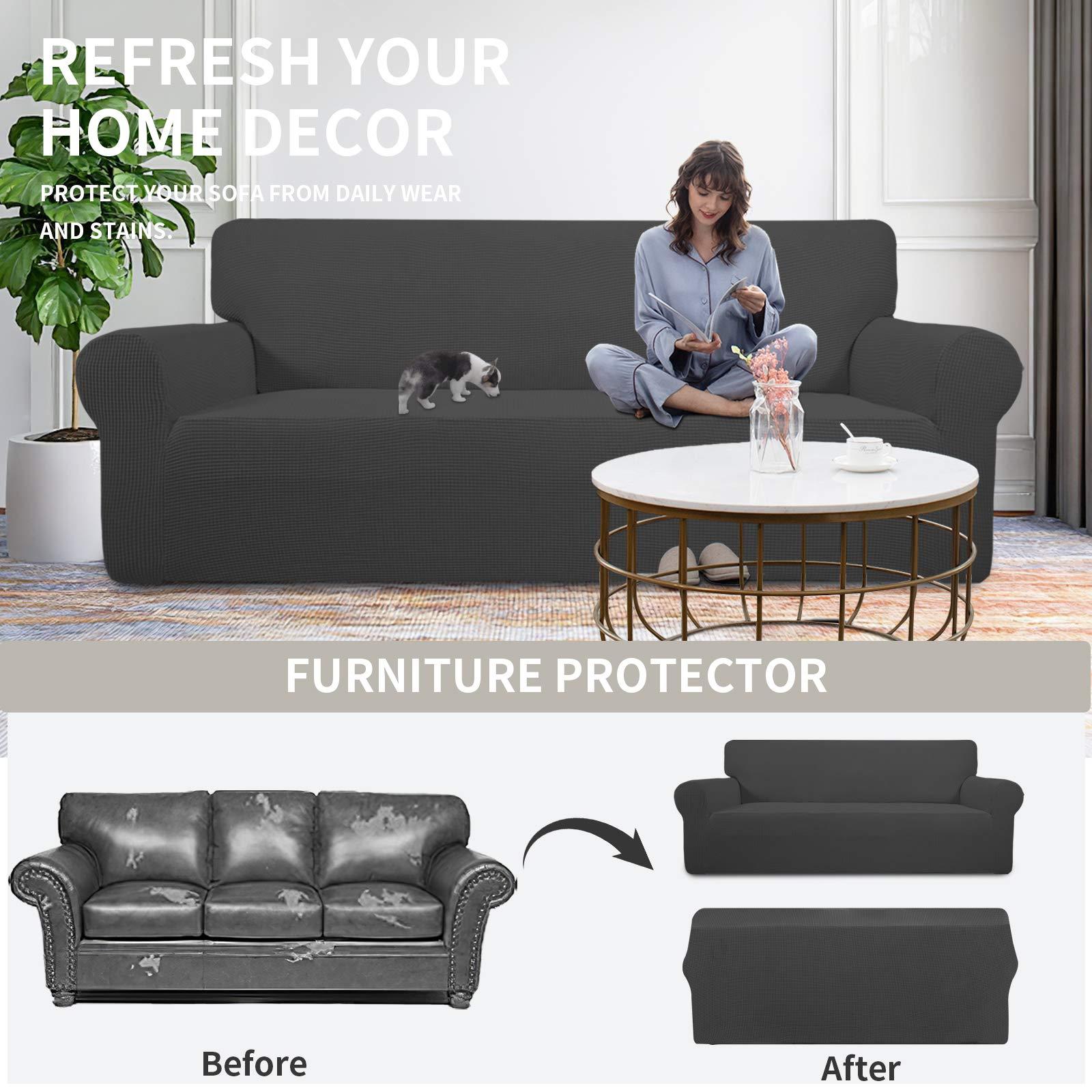 Easy-Going Stretch Sofa Slipcover 1-Piece Sofa Cover Furniture Protector Couch Soft with Elastic Bottom for Kids, Polyester Spandex Jacquard Fabric Small Checks (Sofa, Dark Gray) - Image 5