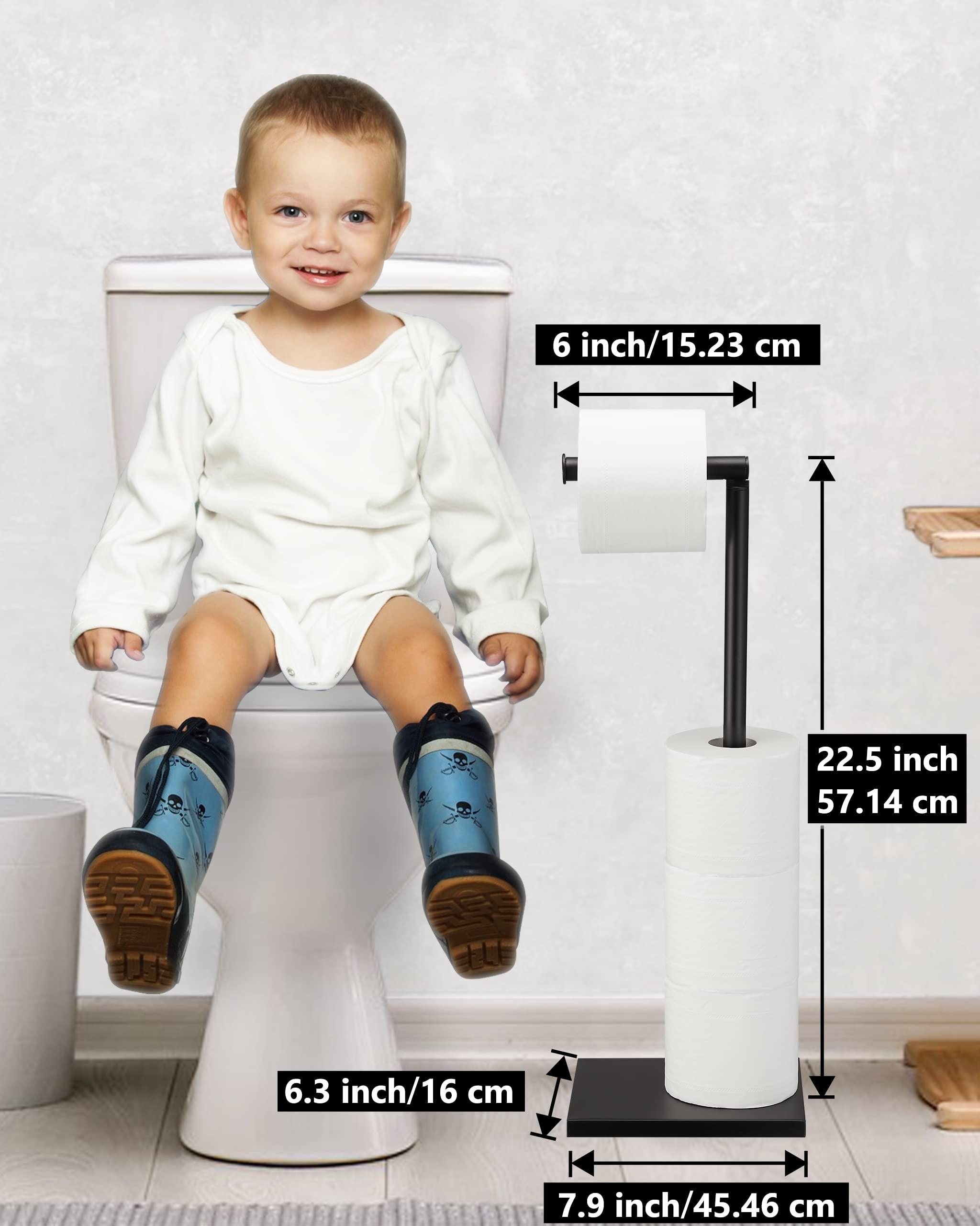 Free Standing Bathroom Toilet Paper Holder Stand with Reserve, Stainless Steel Pedestal Tissue Roll Holder, Black DECLUTTR - Image 3