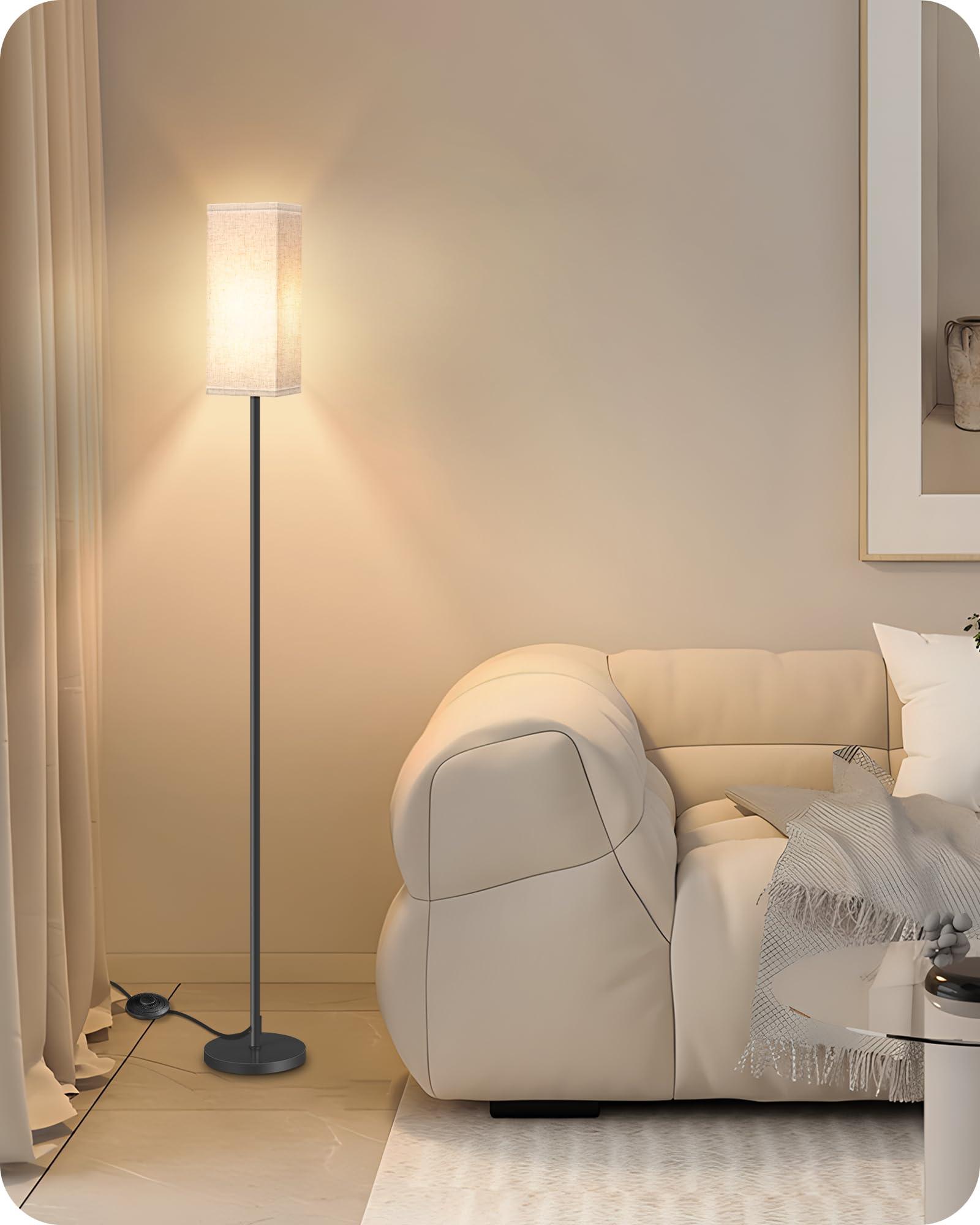 GOEBLESON Floor Lamp, Pole with Foot Switch, Modern Standing Lamp Lampshade, Minimalist Freestanding Lamp (Bulb Not Included), for Living Room, Bedroom Office FCC Listed, Black and Beige E07LD05 - Image 2